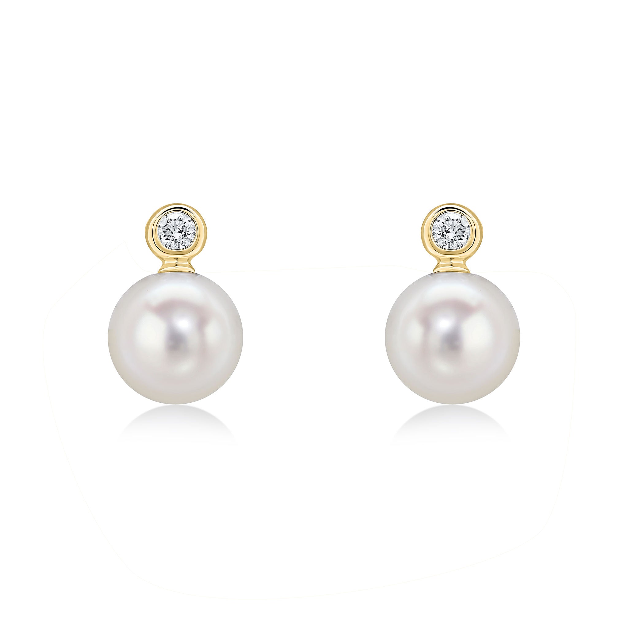 18yg Diamond & Freshwater Pearl 2 Stone Rubover Stud Earrings