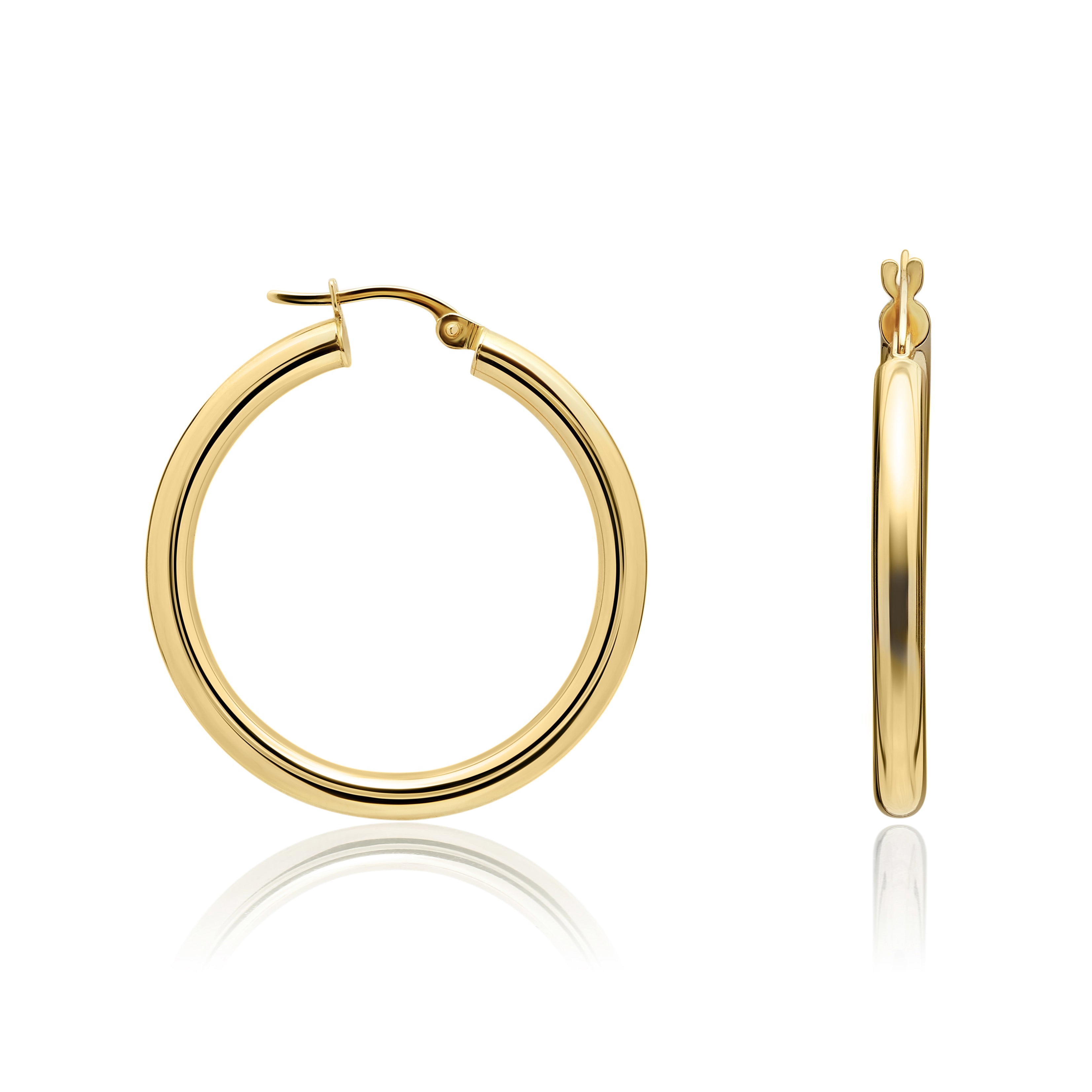 9ct yellow gold 3mm Tube Polished Hoop Earrings 31mm Diameter