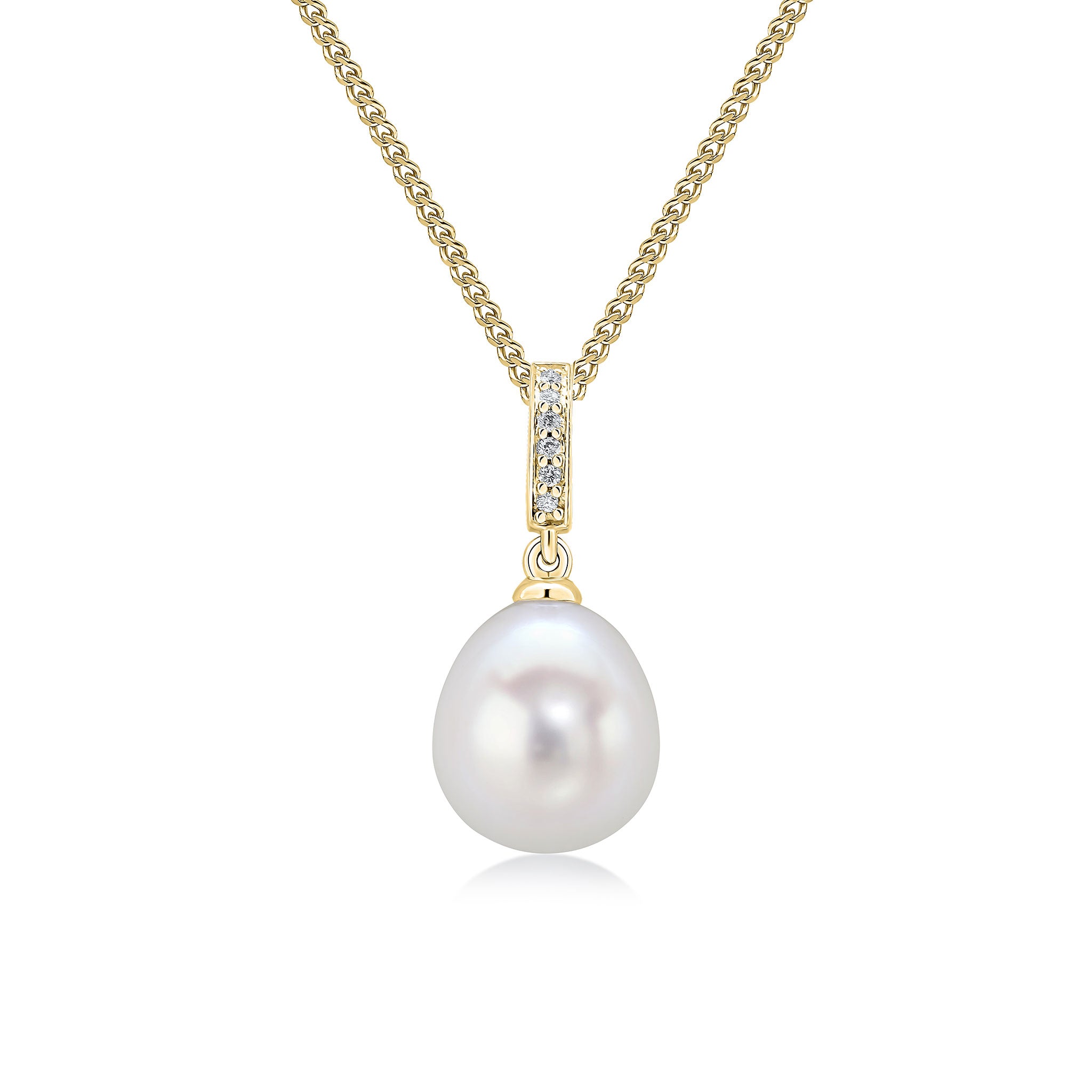18ct Yellow Gold Freshwater Cultured Pearl and Diamond Line Top Pendant