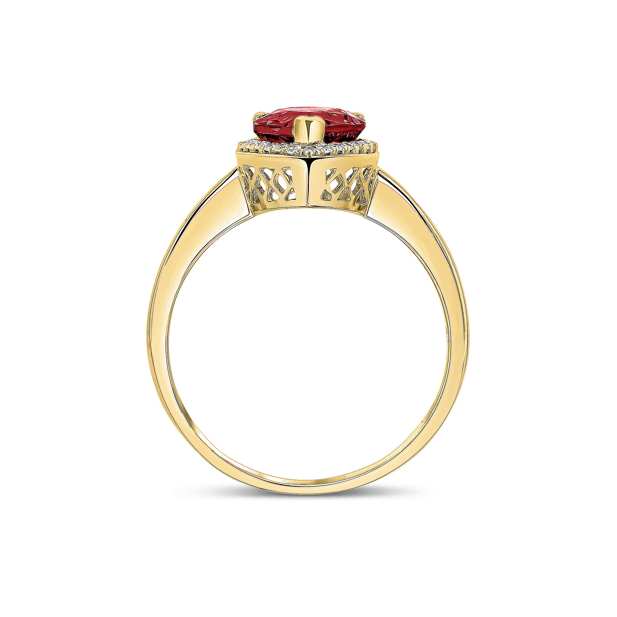 9ct Yellow Gold 9x7 Pear Shape Garnet & Diamond Claw Set Cluster Ring Rhodium to Diamonds