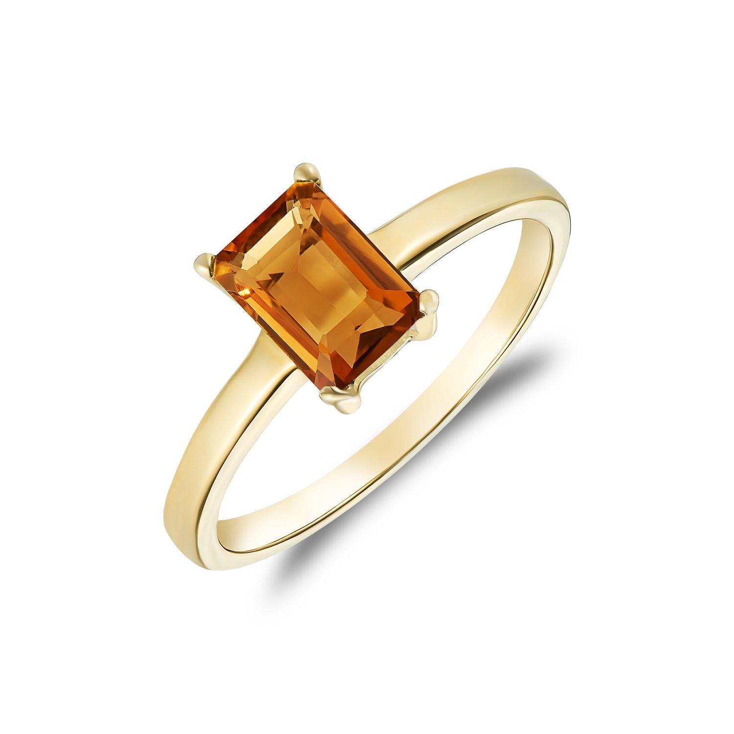 9ct Yellow Gold 7x5mm Octagon Citrine Claw Set Single Stone Ring