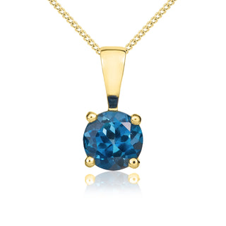 9ct yellow gold 5mm Round London Blue Topaz Claw Pendant
