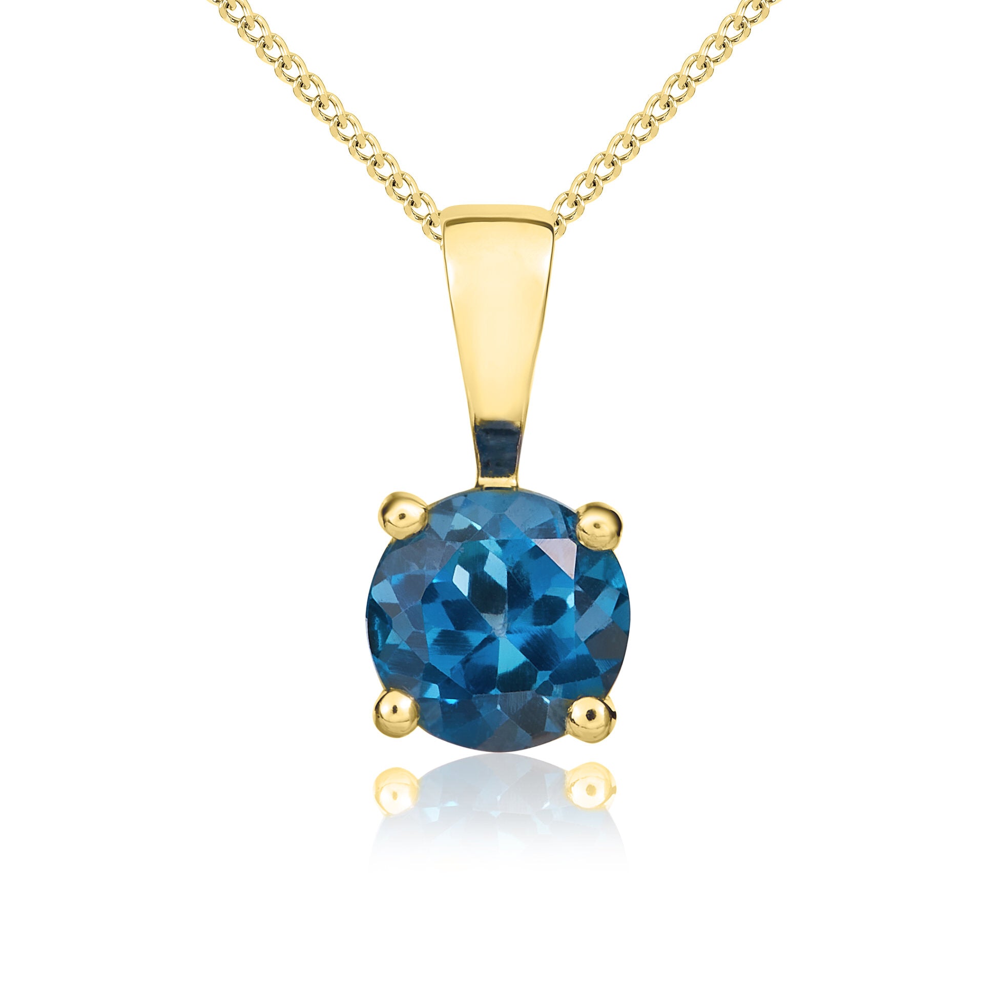 9ct yellow gold 5mm Round London Blue Topaz Claw Pendant