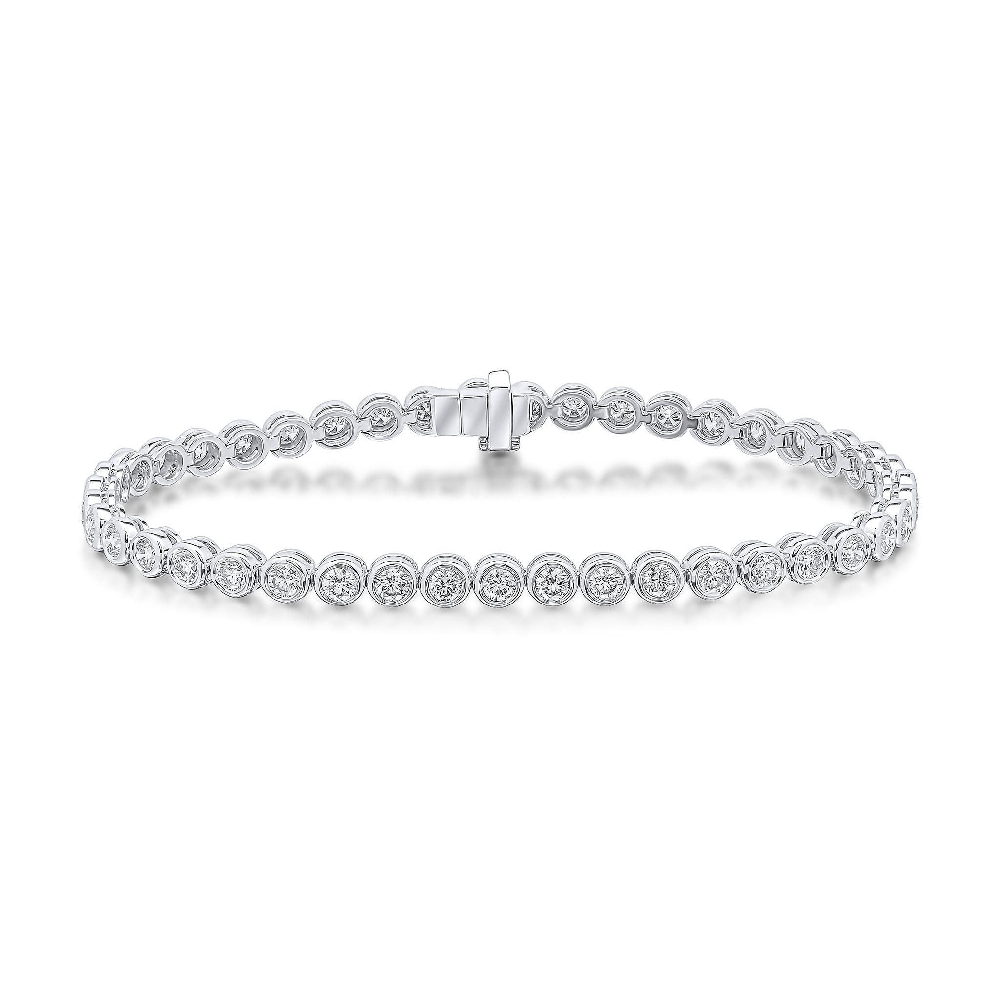 18ct White Gold Brilliant Cut Diamond Rubover Set Line Bracelet 4ct