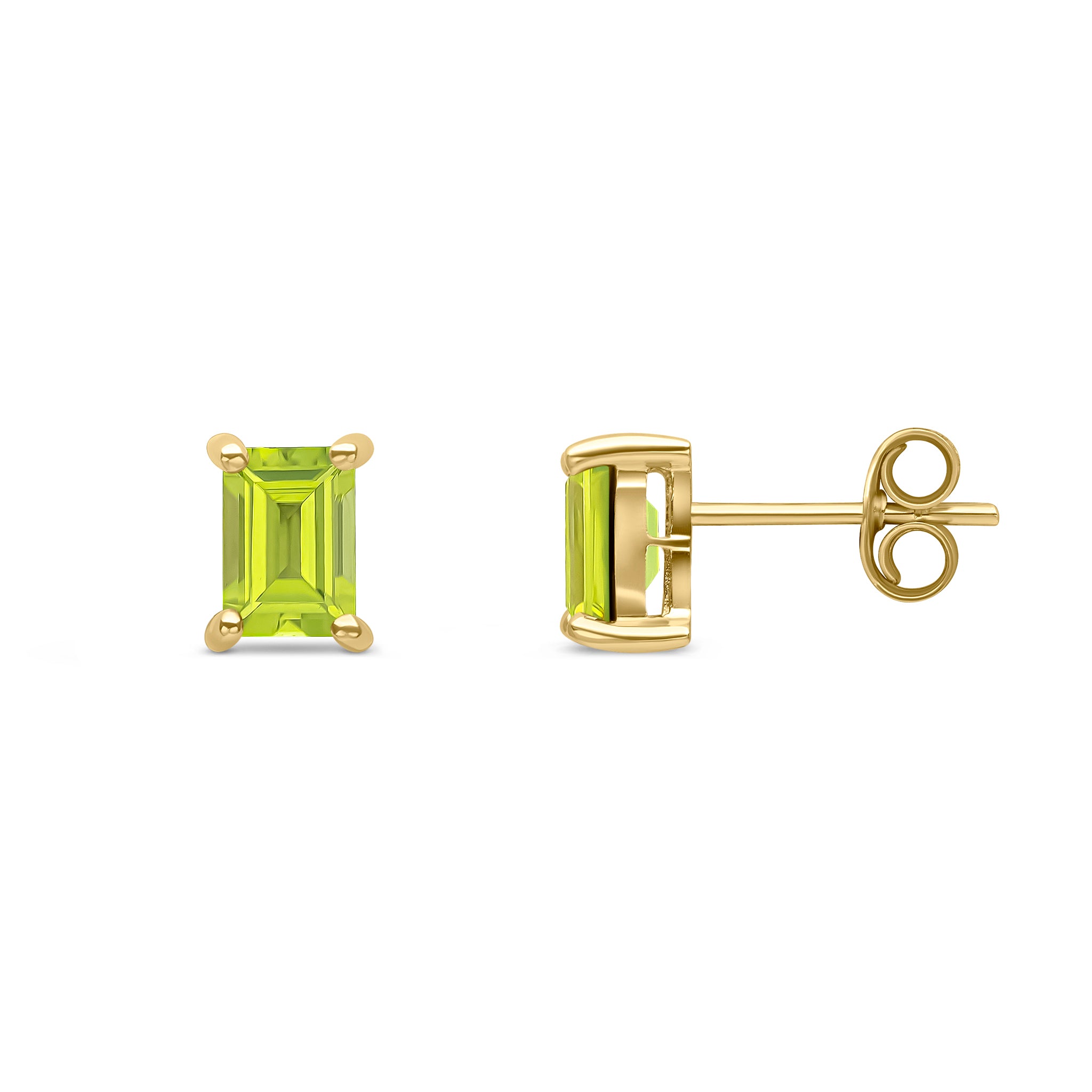 9ct Yellow Gold 6x4 Octagon Peridot Claw Set Earrings
