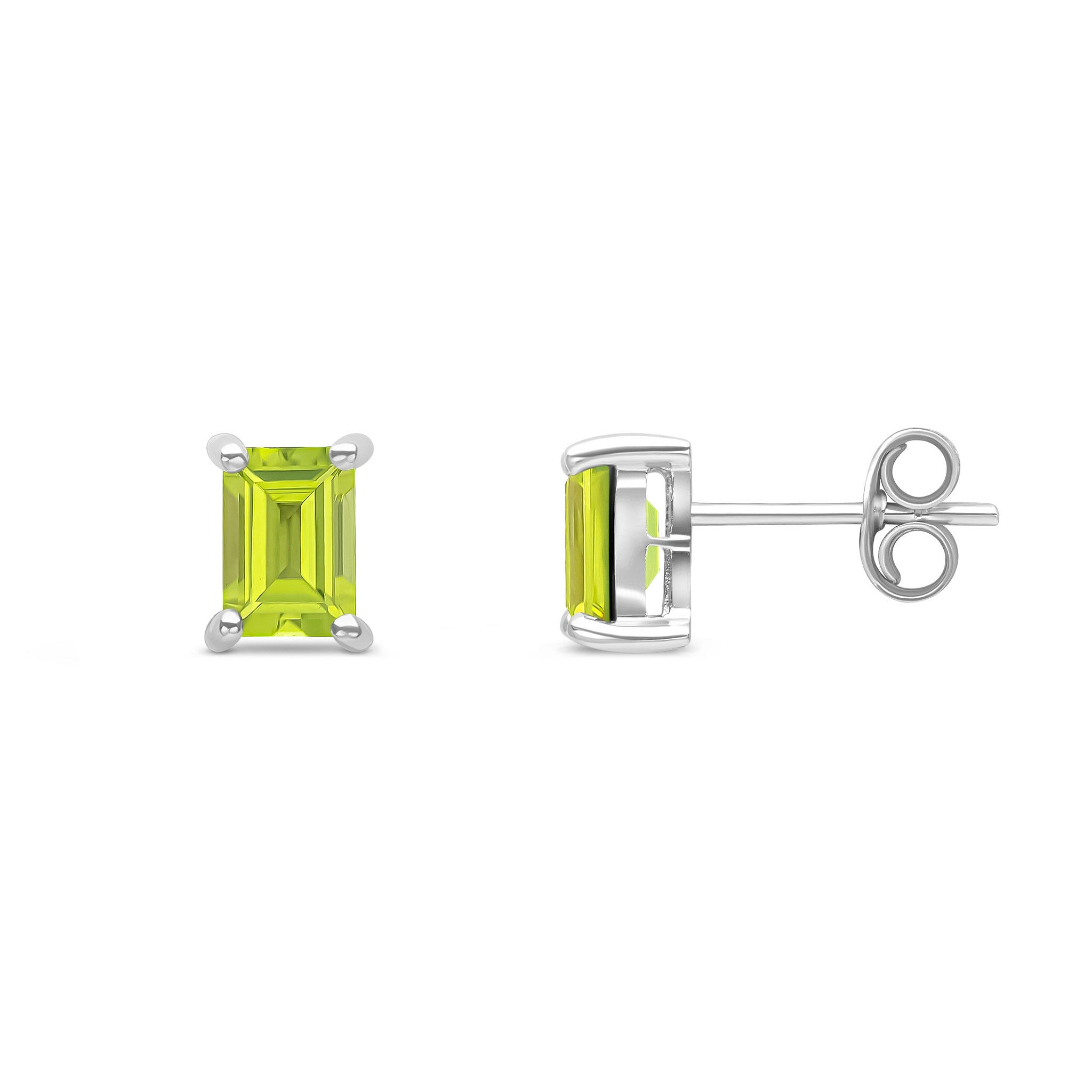 9ct White Gold 6x4 Octagon Peridot Claw Set Earrings