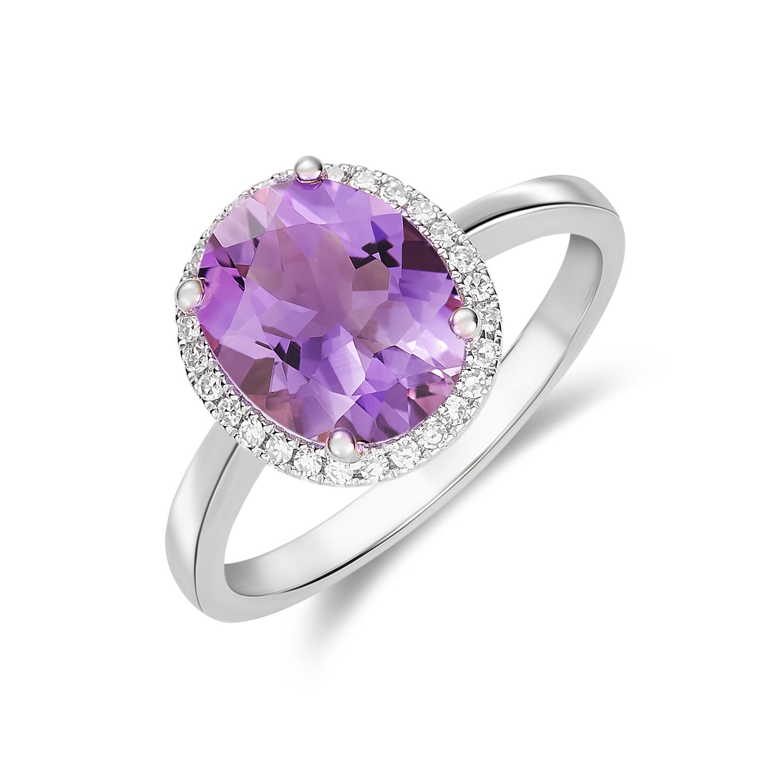 9CT WG 10X8 OVAL AMETHYST & DIAMOND CLAW SET CLUSTER RING 1