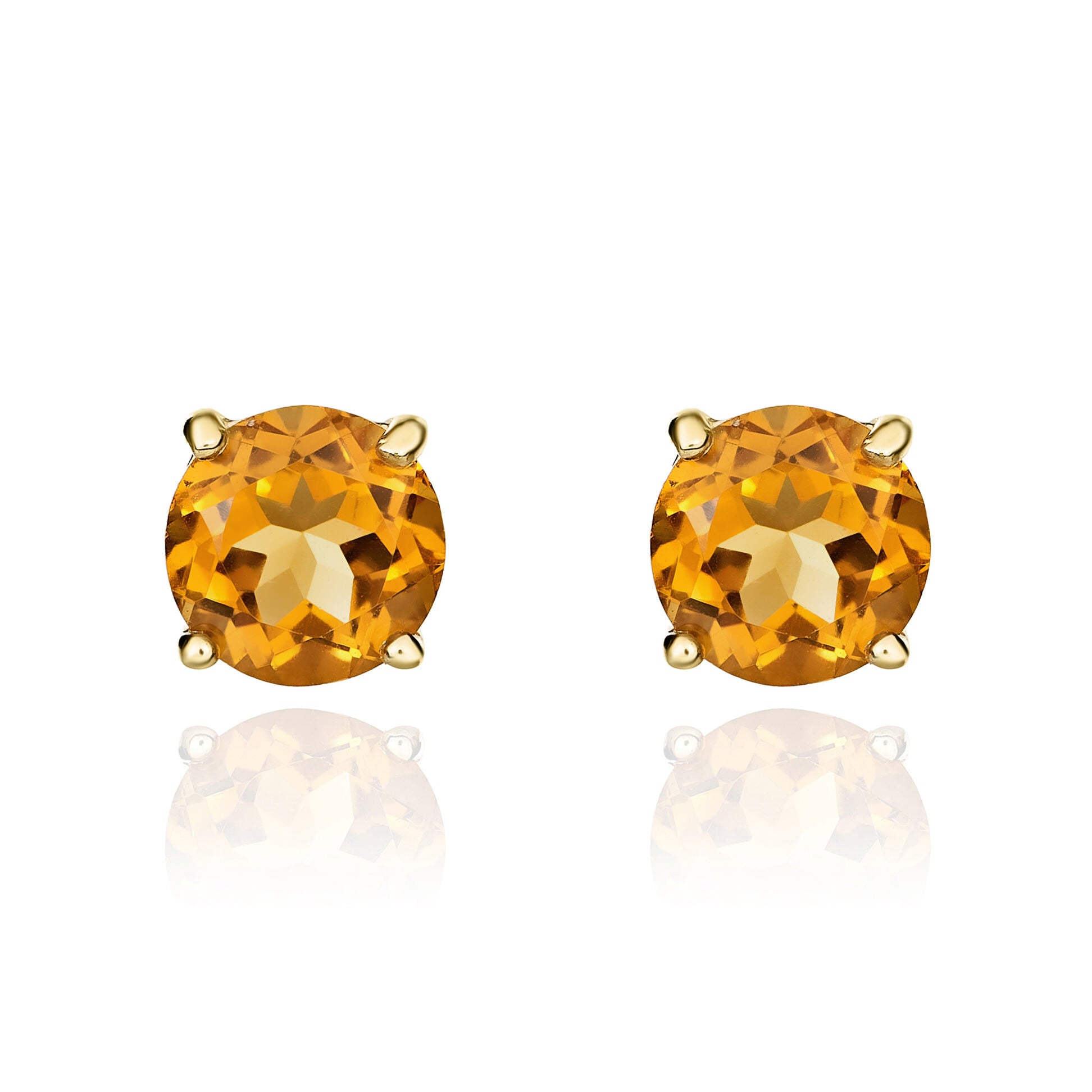 9ct Yellow Gold 6mm Round Citrine 4 Claw Earrings