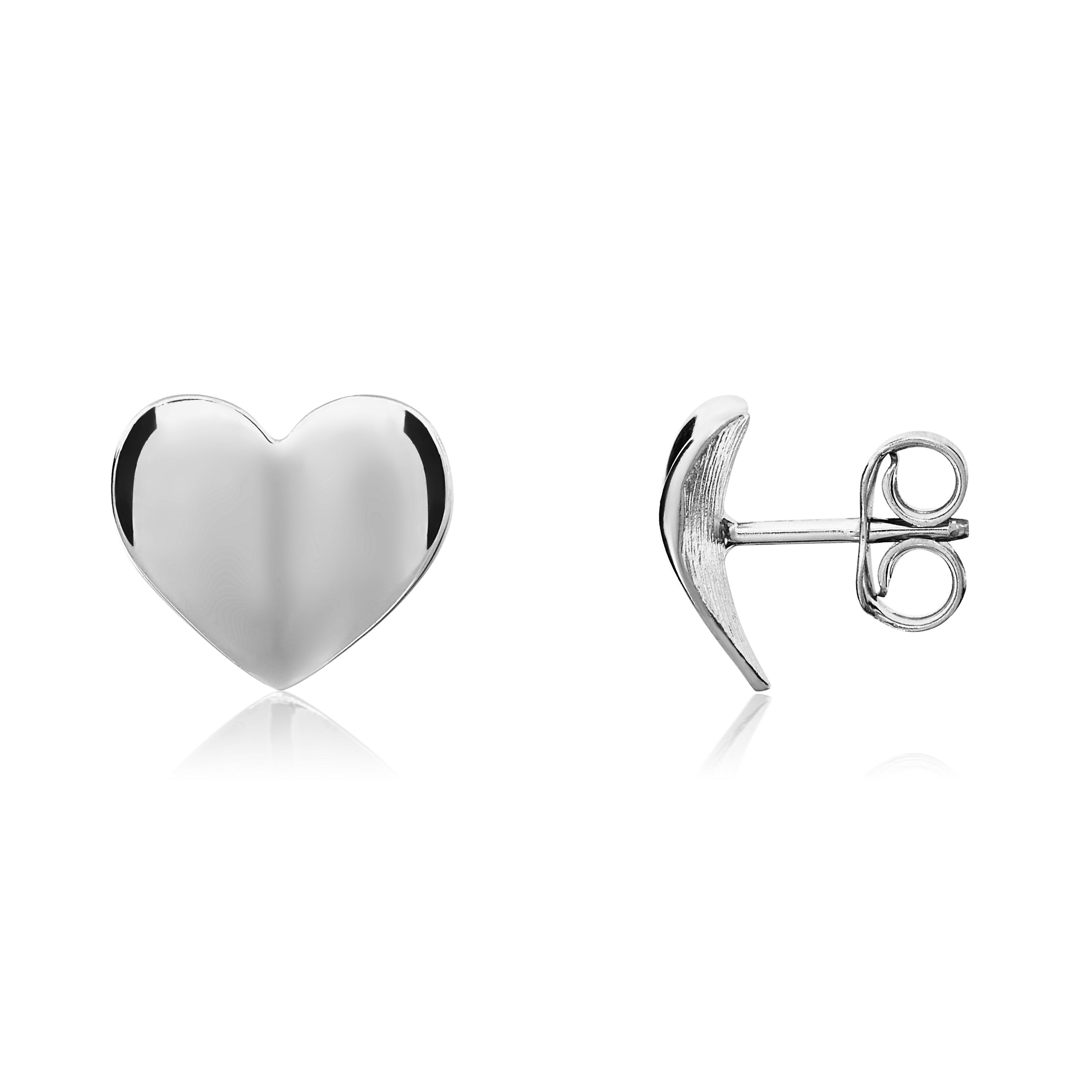 9ct White Gold Polished Concave Heart Stud Earrings