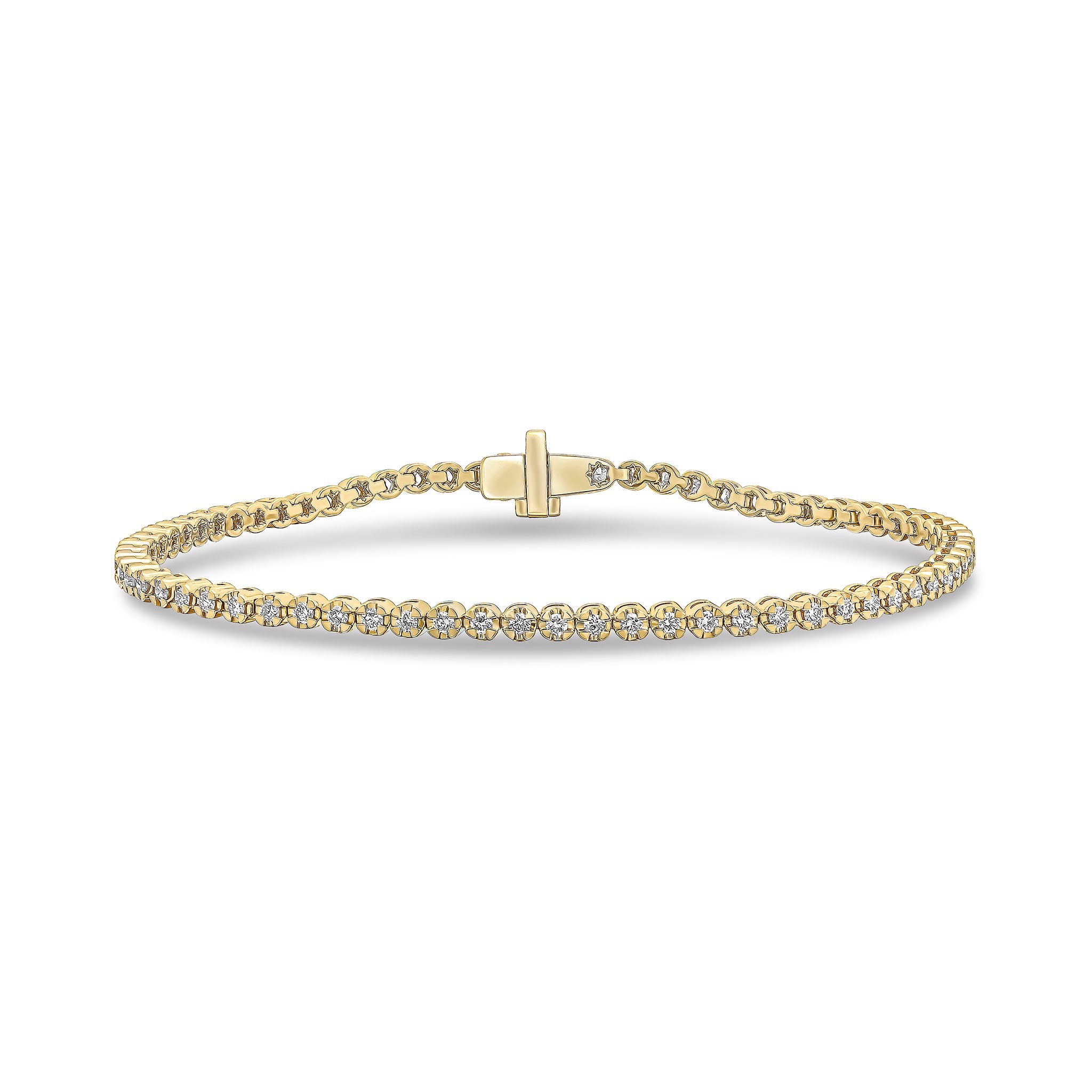 18ct Yellow Gold Brilliant Cut Diamond Claw Set Line Bracelet 1ct