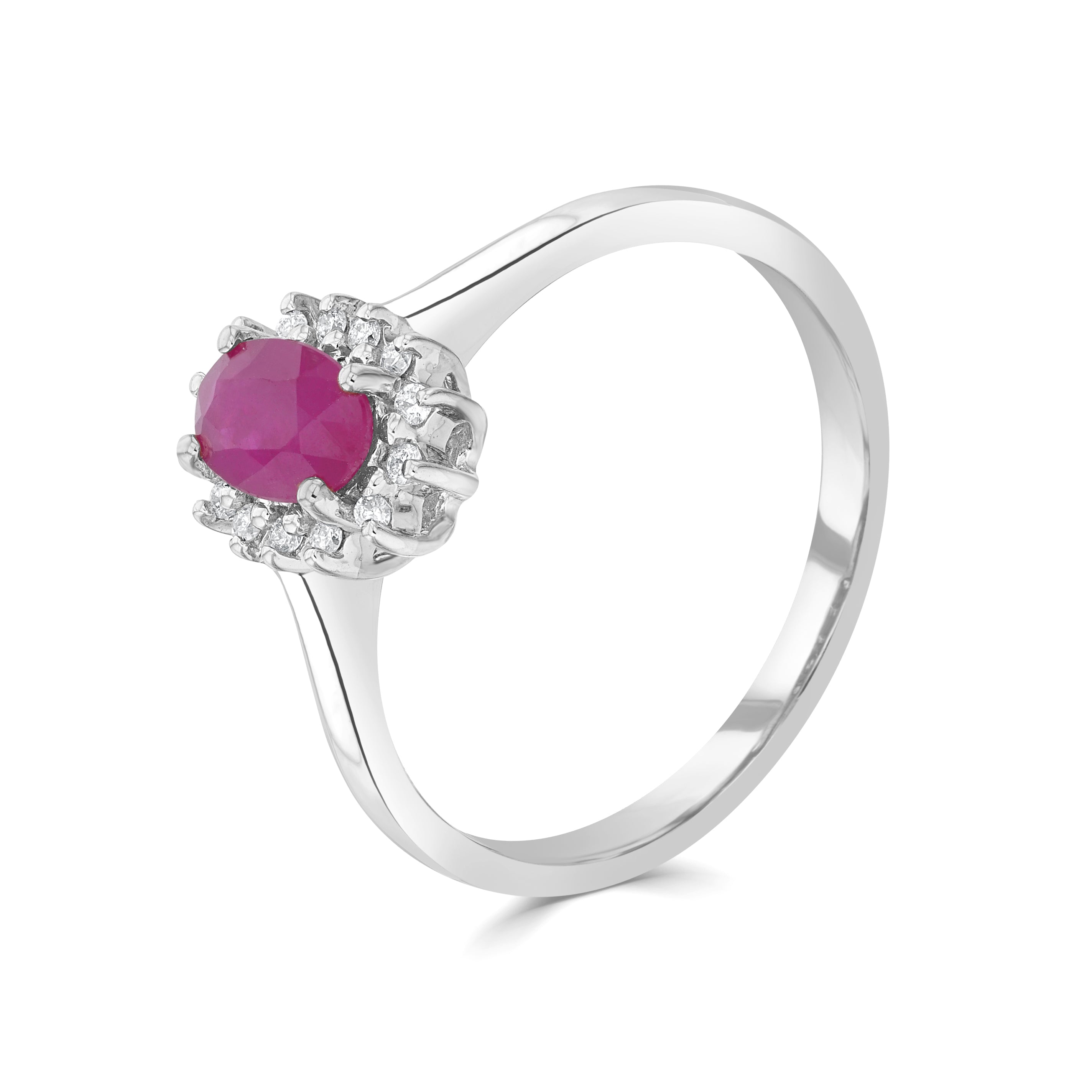 9ct White Gold 6x4 Oval Ruby & Diamond Claw Set Cluster Ring