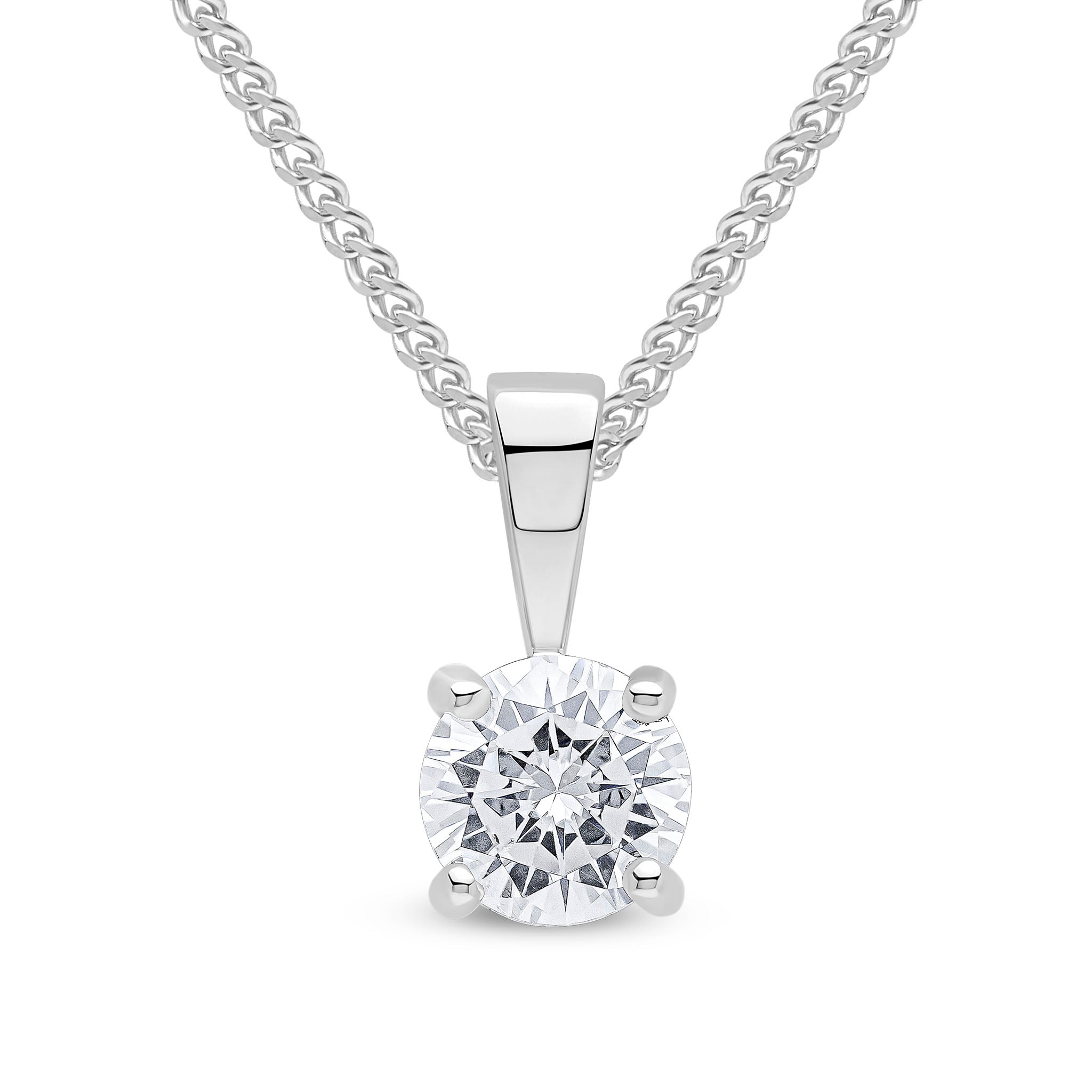 9ct White Gold 5mm Round CZ Claw Set Single Stone Pendant