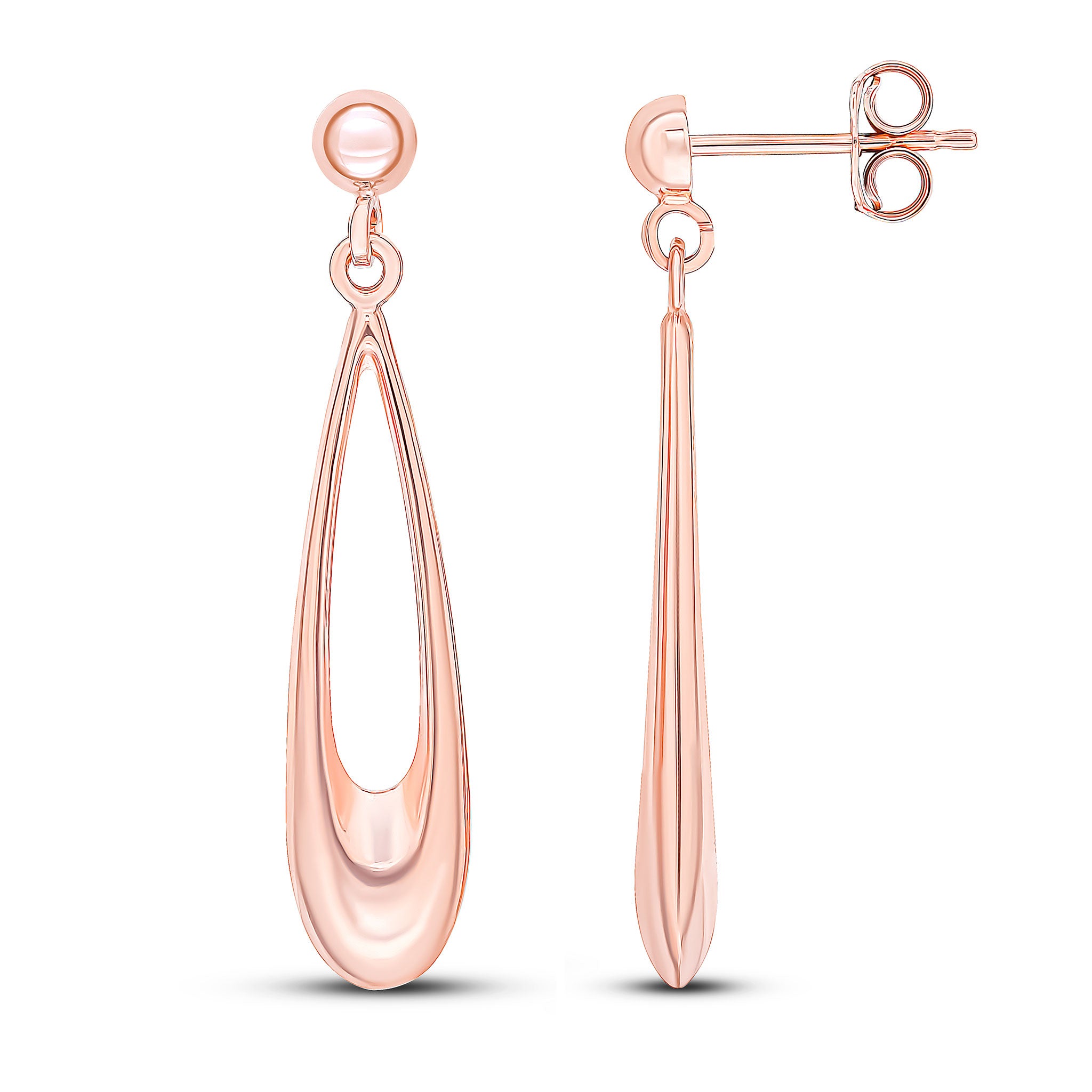 9ct Rose Gold Polished Long Open Oval Drop Earrings