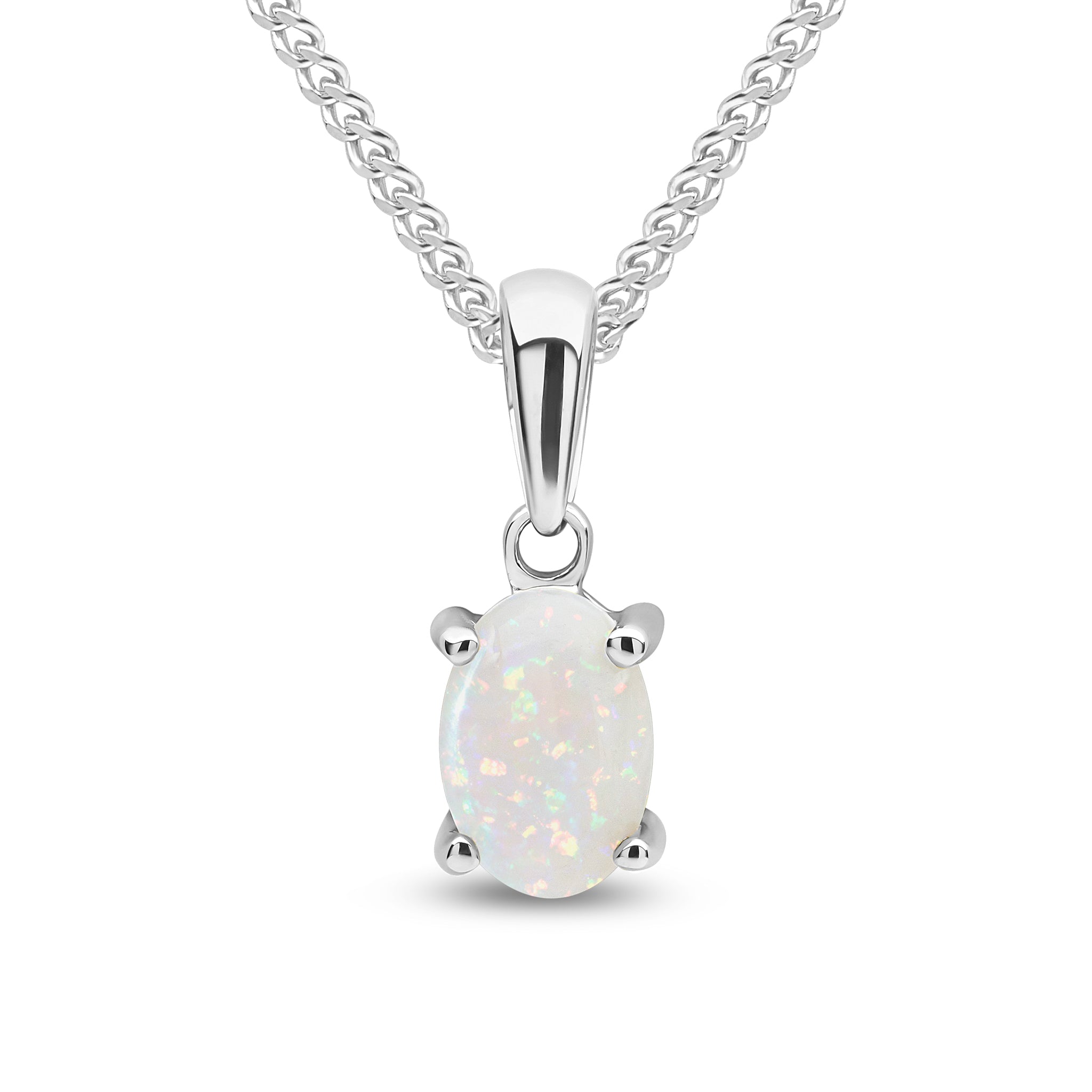 9ct White Gold 6x4 Oval Opal Claw Set Pendant