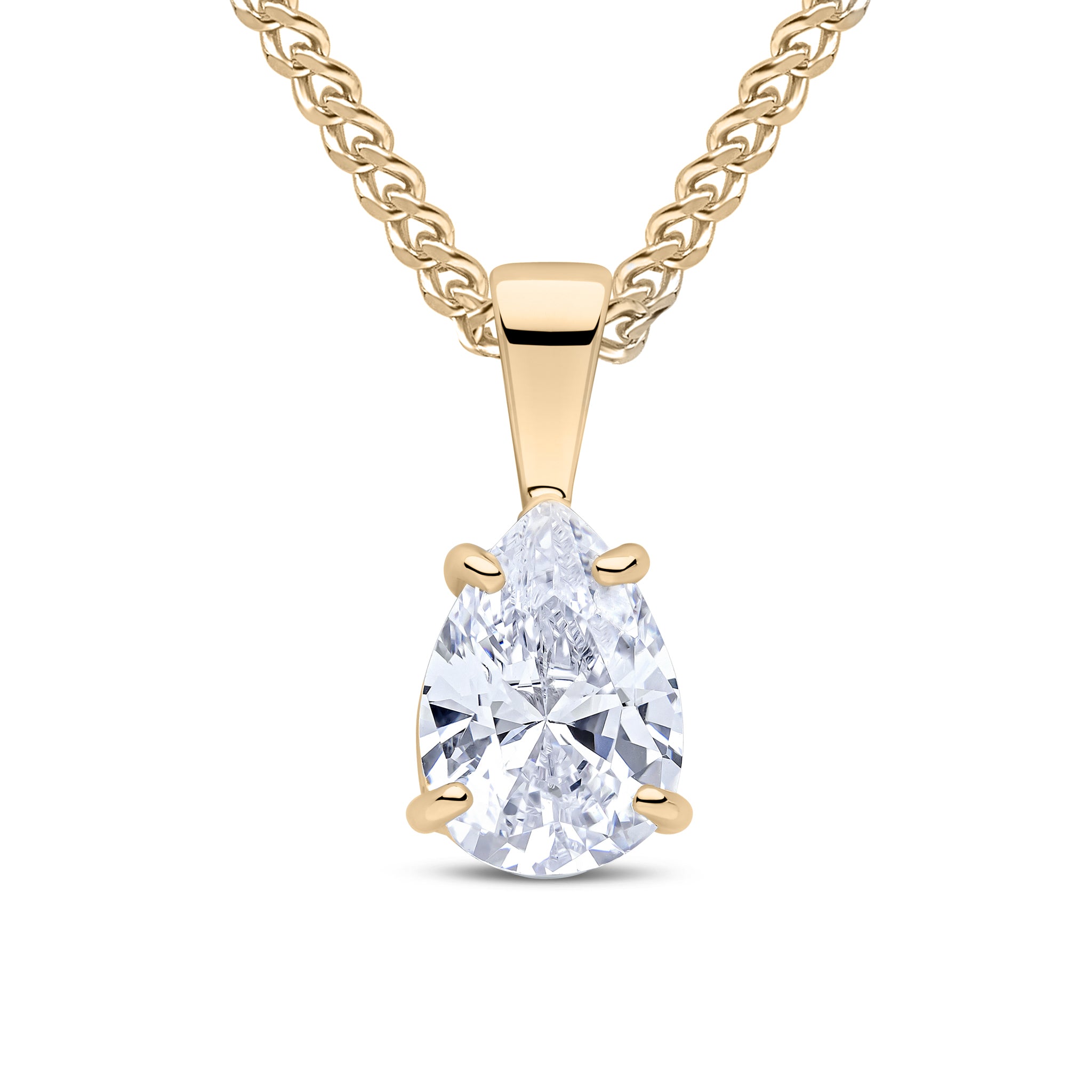 9ct Yellow Gold 10x7 Pear Shape CZ Claw Set Pendant