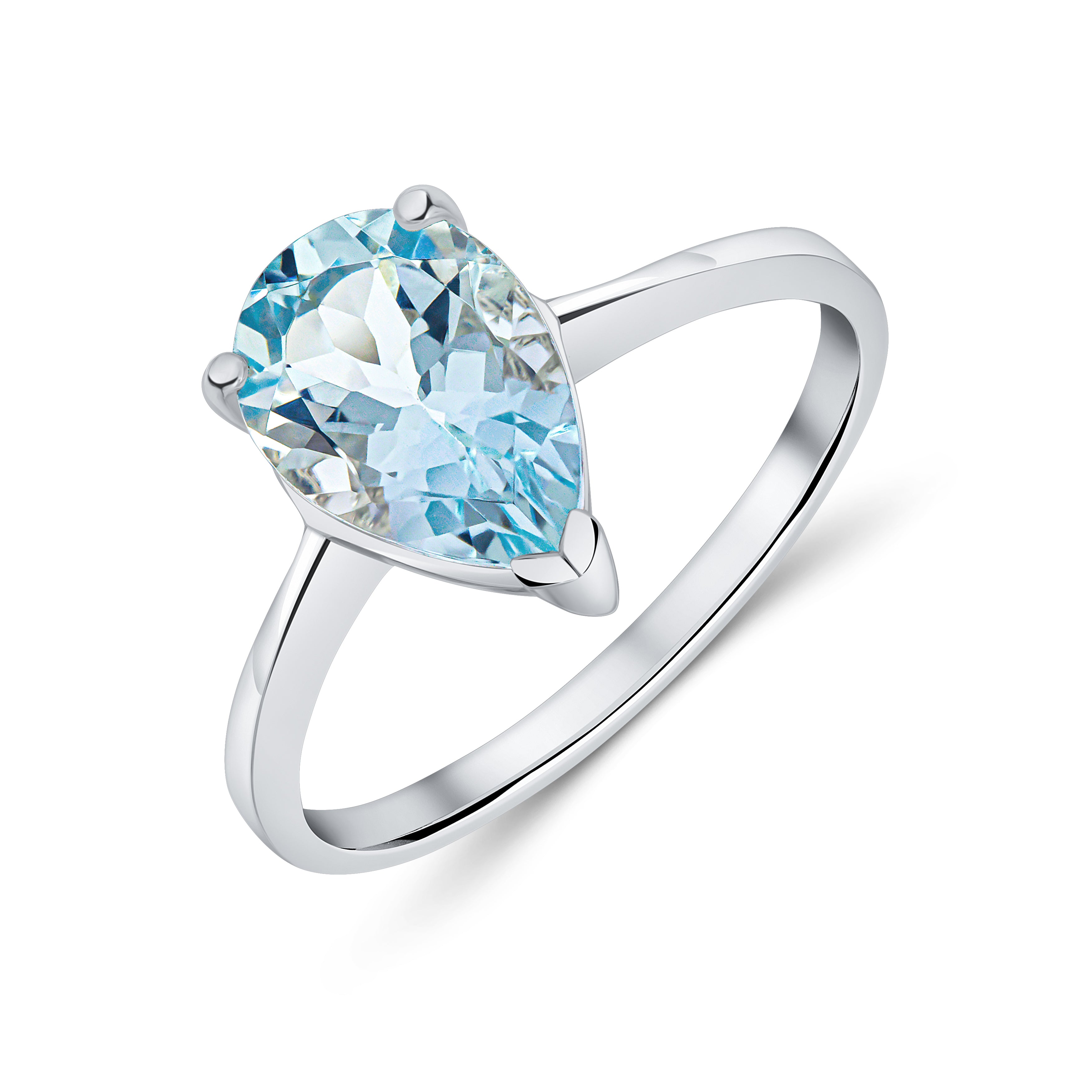 9ct White Gold 10x7 Pear Shape Aquamarine Claw Set Single Stone Ring
