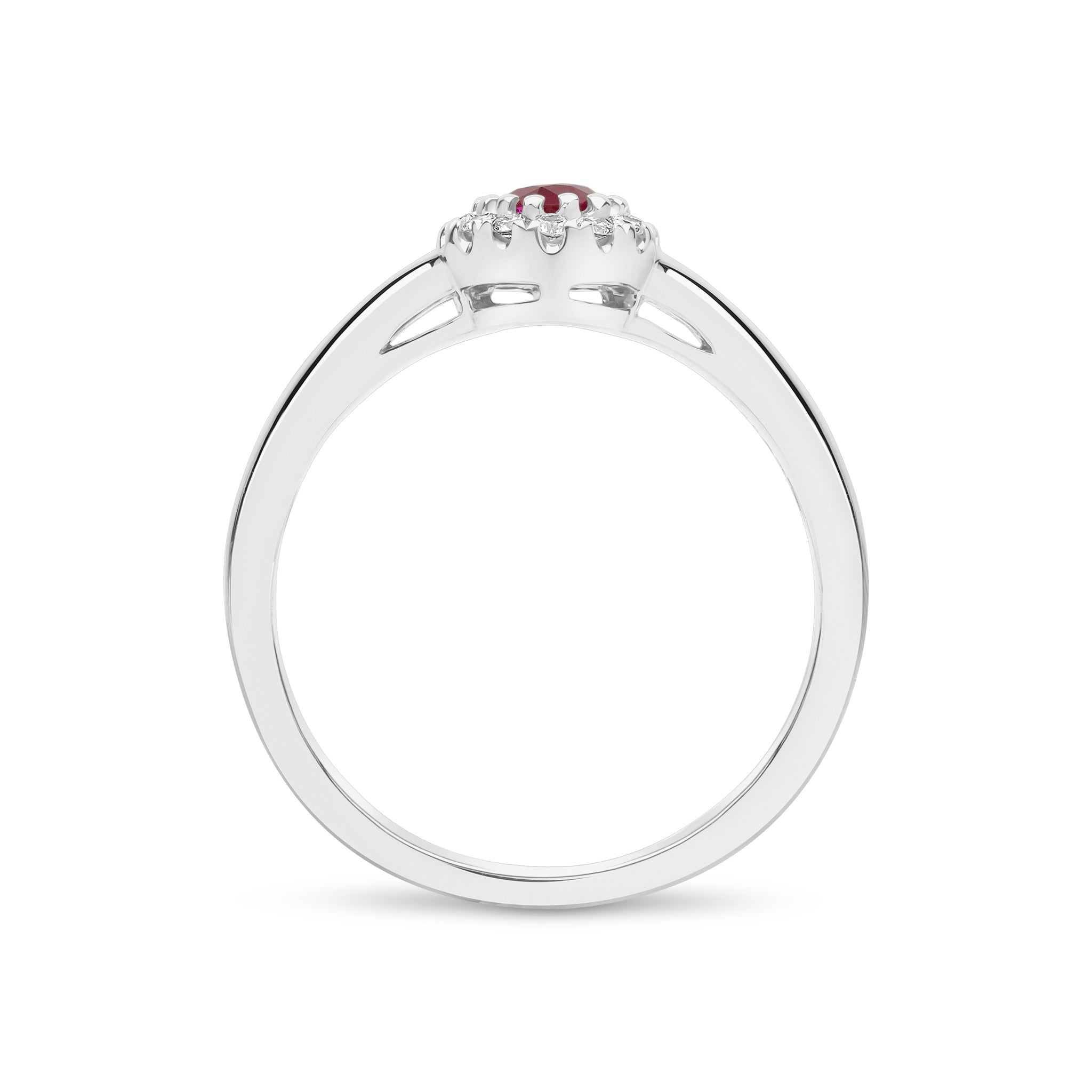18ct White Gold 5x4 Oval Ruby & Diamond Claw Cluster Ring