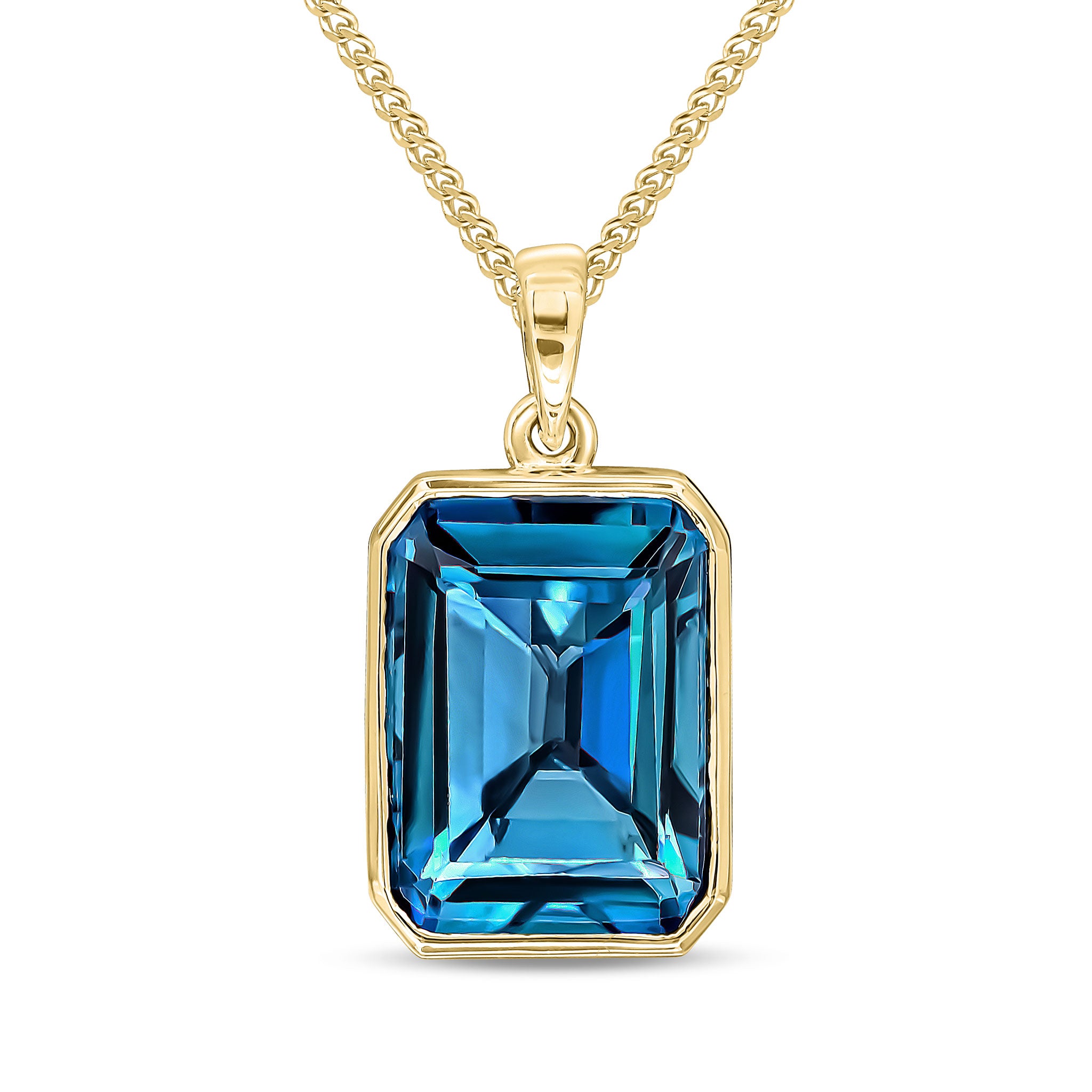 9ct Yellow Gold 14x10 Octagon London Blue Topaz Rubover Pendant