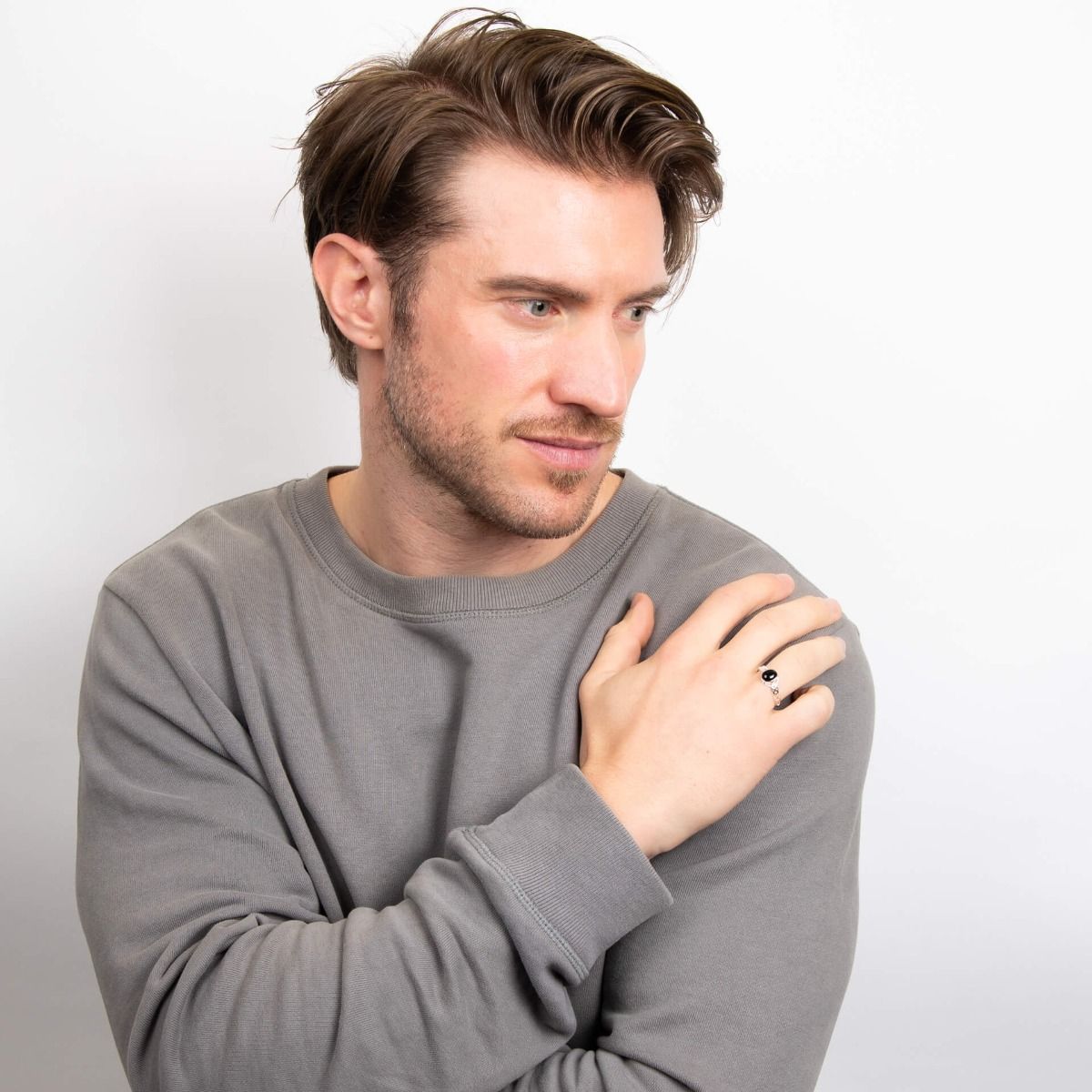 Recycled Sterling Silver Ring with Black Natural Onyx