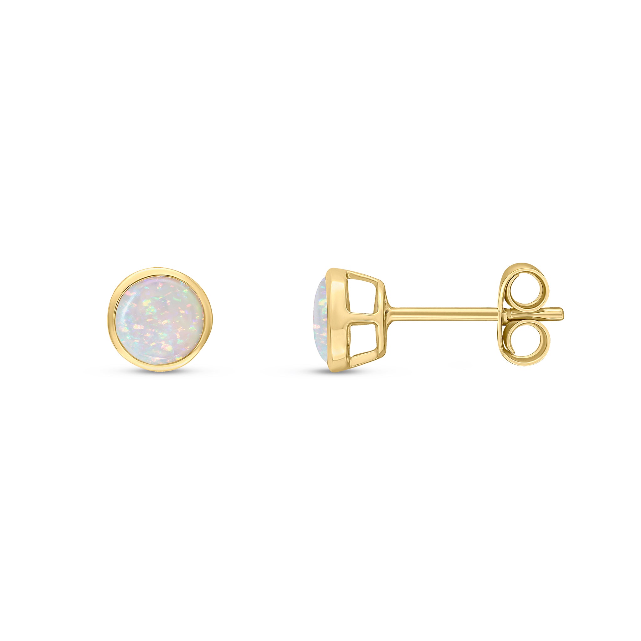 9ct Yellow Gold 5mm Round Opal Rubover Stud Earrings