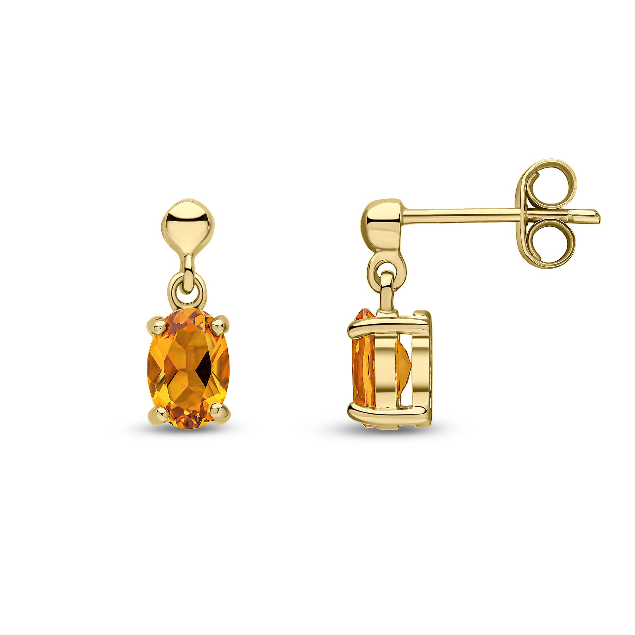 9ct Yellow Gold 6x4 Oval Citrine Claw Set Drop Earrings with Bead Top