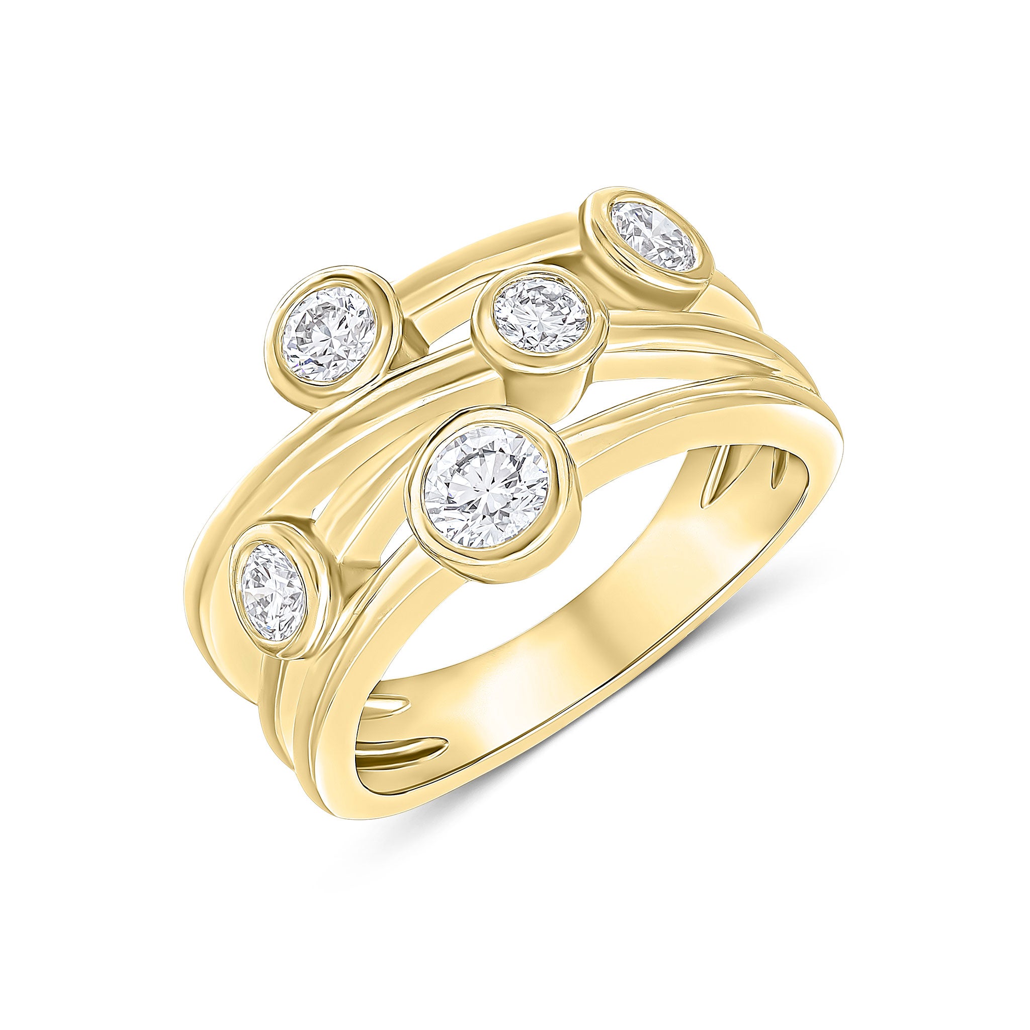 18ct Yellow Gold Round Diamond Cross-Over Bubble Band Ring 0.75ct