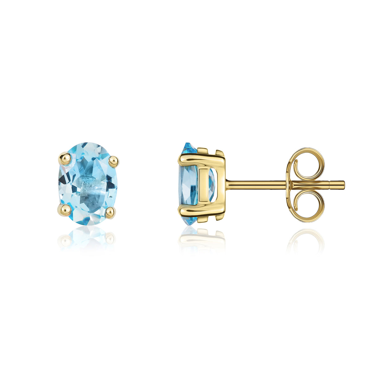9ct Yellow Gold 7x5mm Oval Swiss Blue Topaz Claw Set Stud Earrings