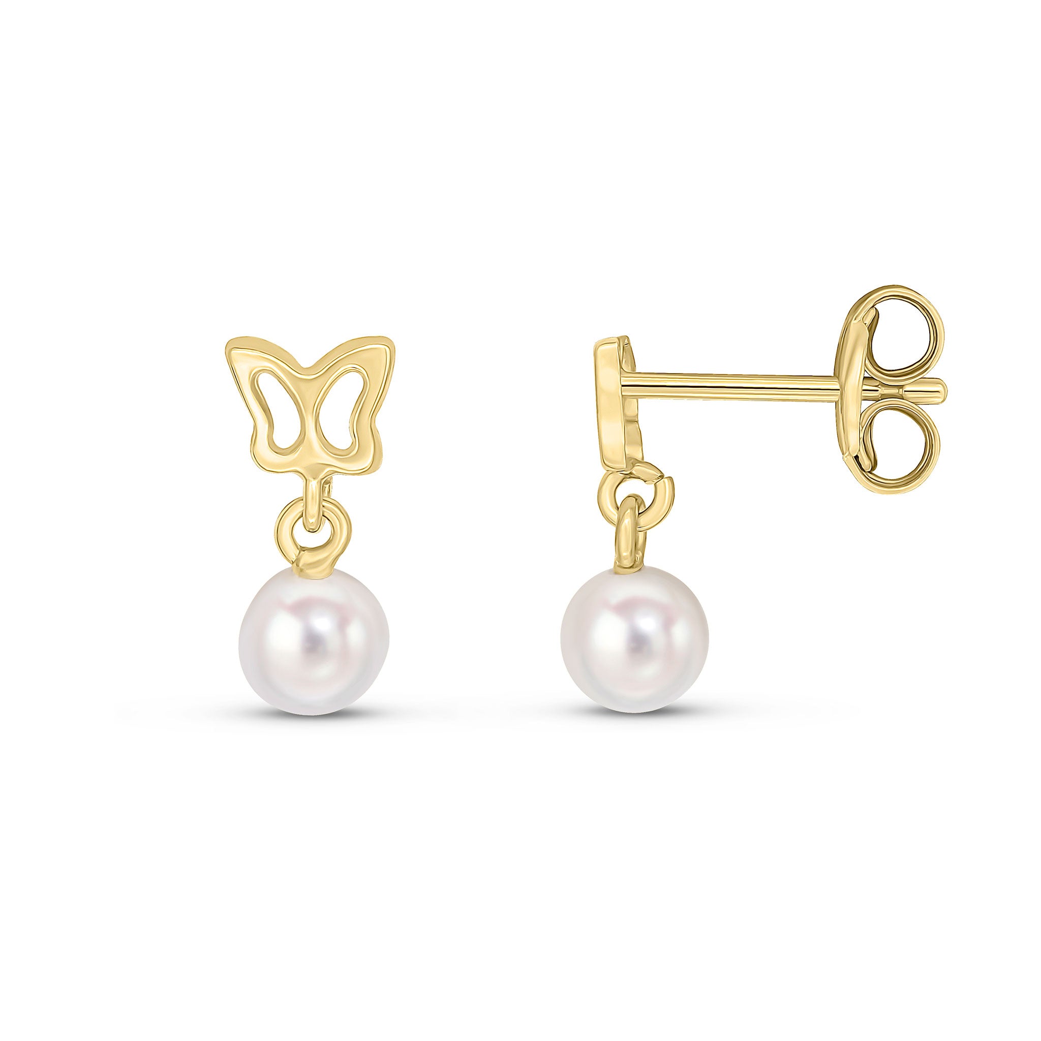 9ct Yellow Gold Butterfly Top Design & Cultured Freshwater Pearl Drop Earrings