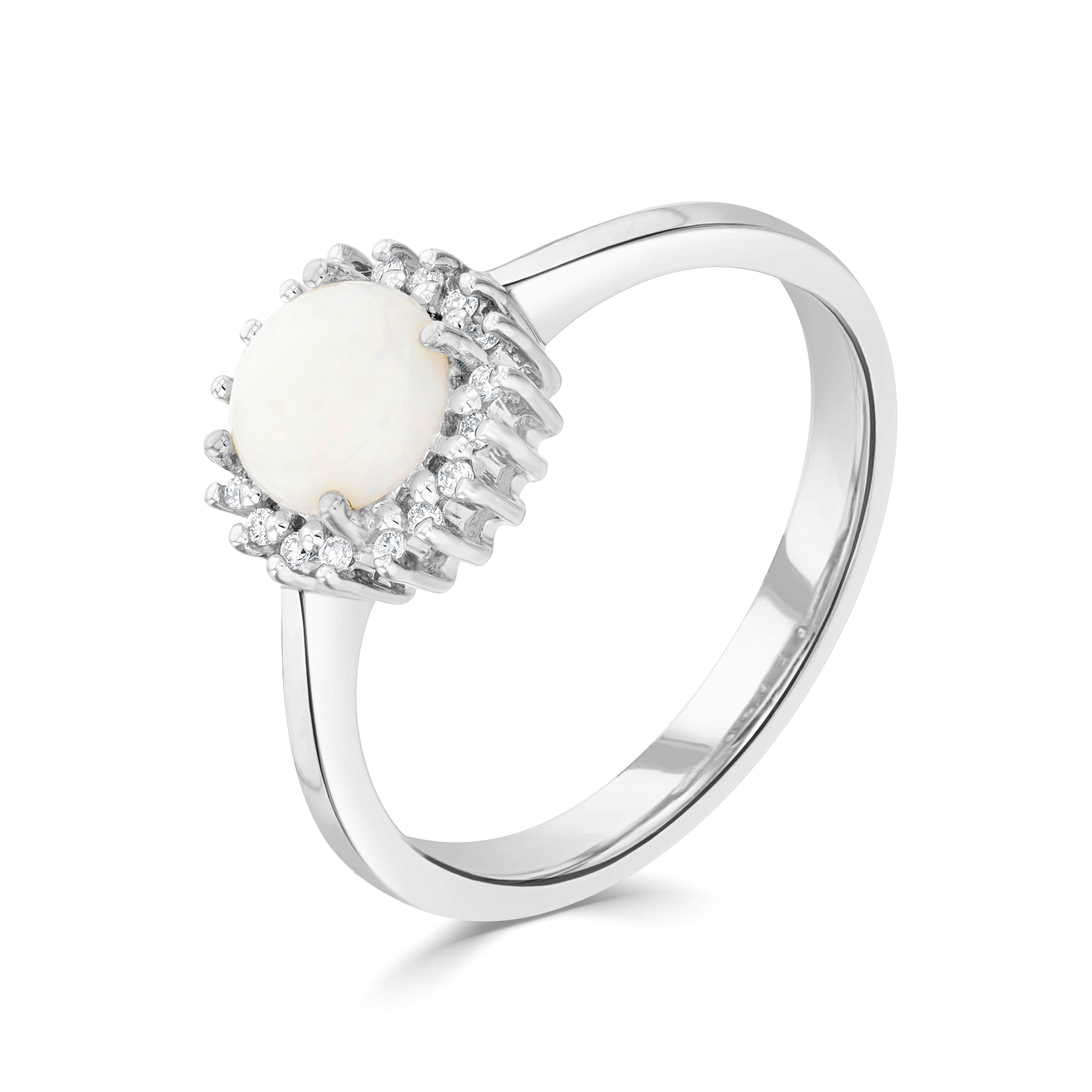9CT WG 6MM ROUND OPAL & DIAMOND CLAW SET CLUSTER RING 1