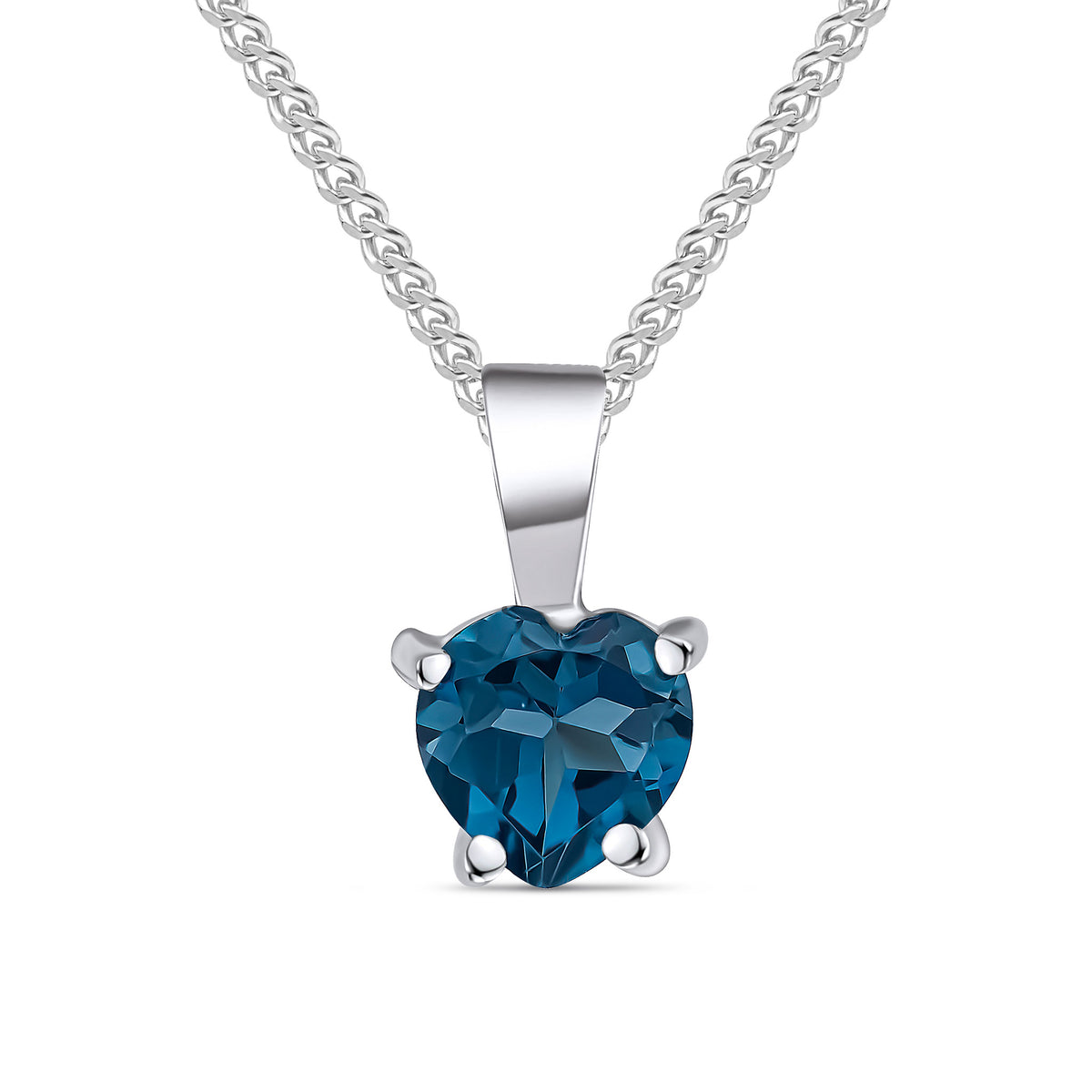 9ct White Gold 6mm Heartshape London Blue Topaz Claw Set Pendant