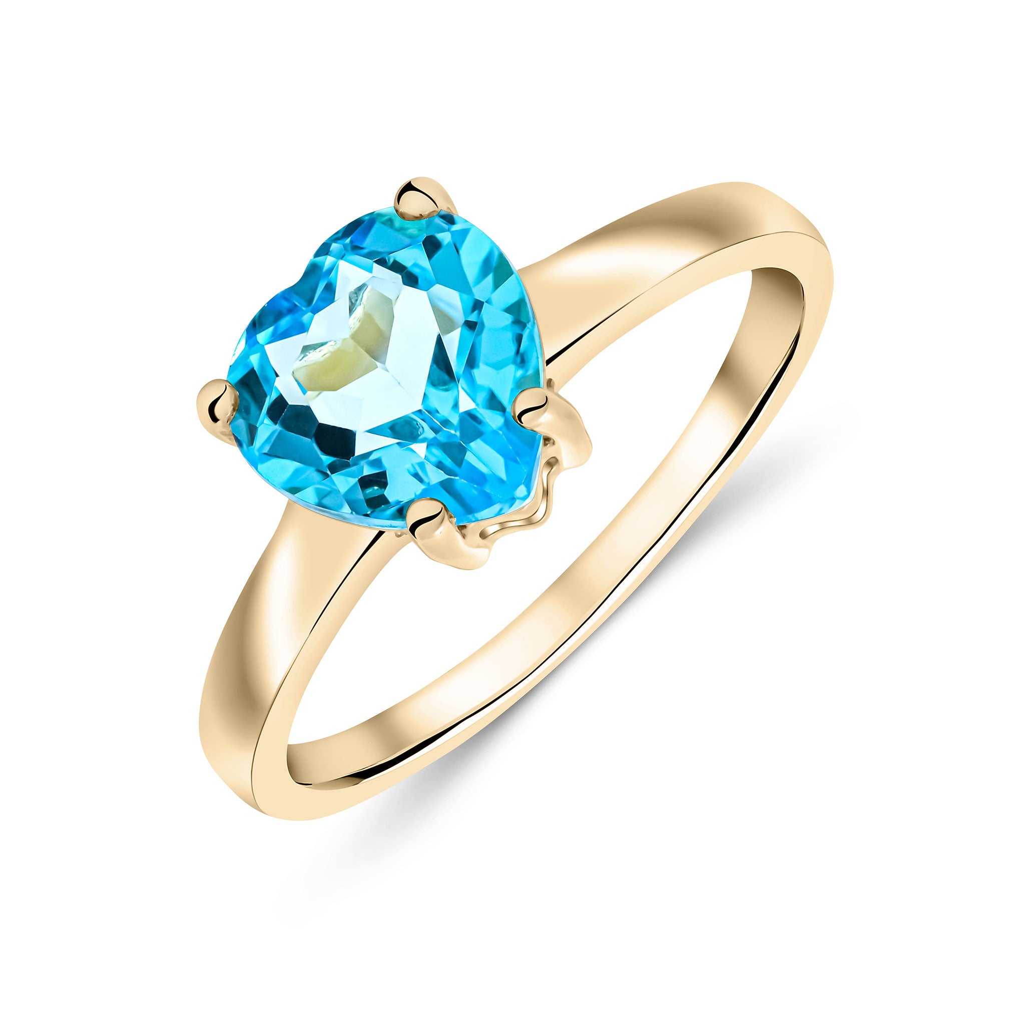 9ct Yellow Gold 8mm Heart Swiss Blue Topaz Claw Set Single Stone Ring