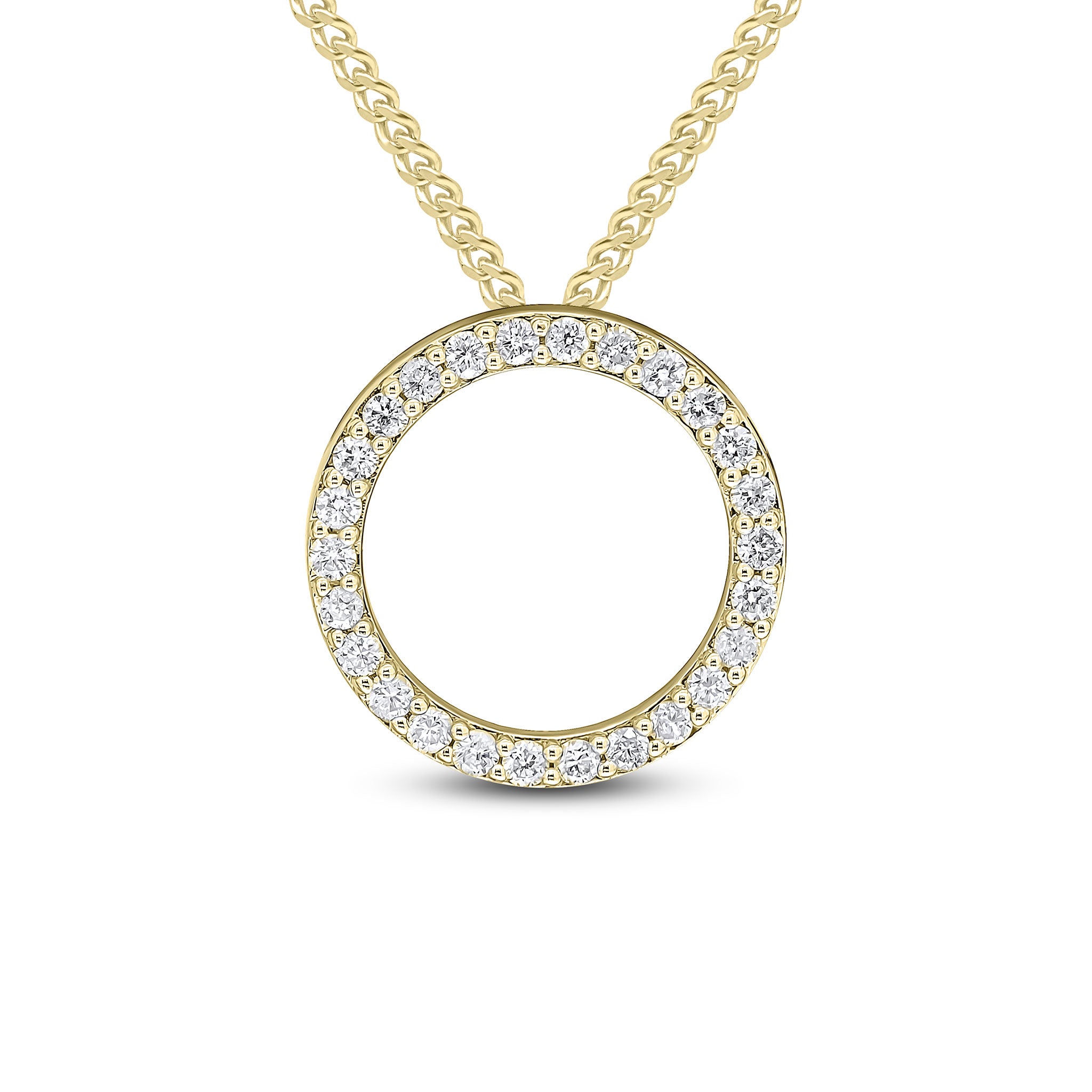 18ct Yellow Gold Round Diamond Claw Set Open Circle Slider Pendant 20mm