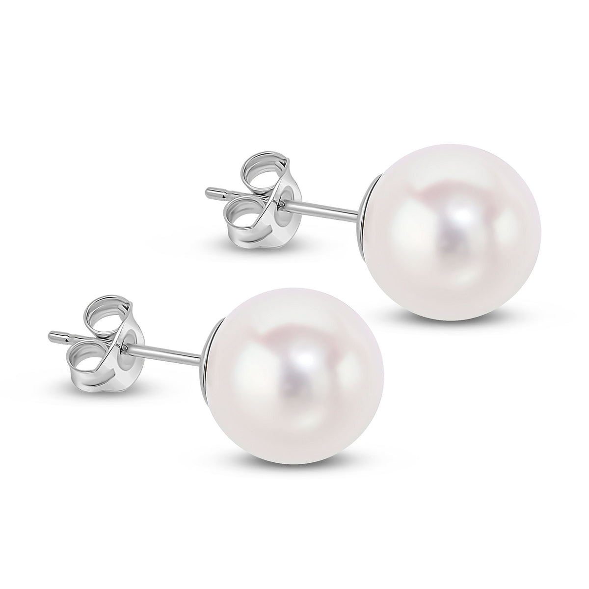 9ct White Gold 9mm Freshwater Round Pearl Stud Earrings