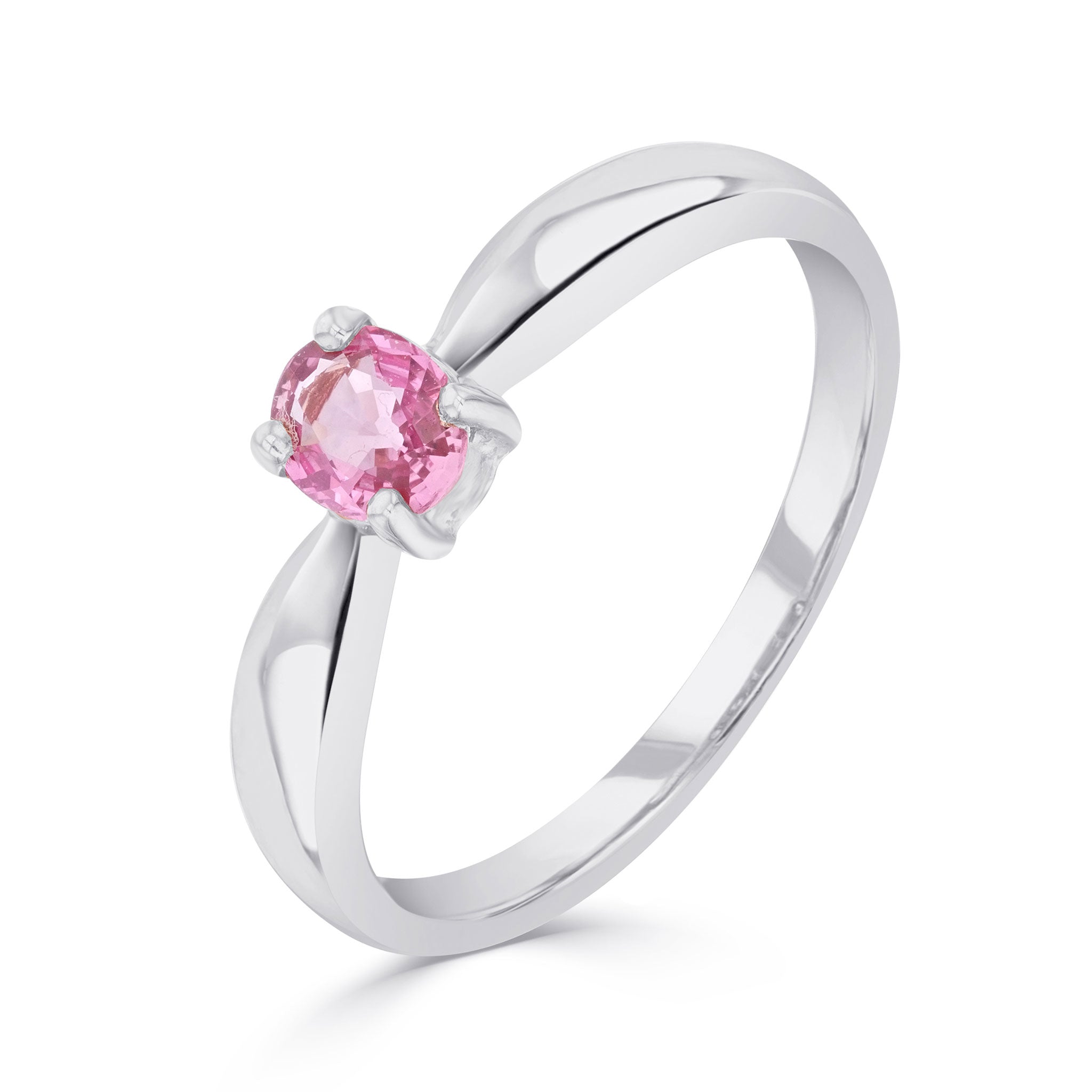 9ct White Gold 5x4mm Oval Pink Sapphire 4 Claw Single Stone Ring