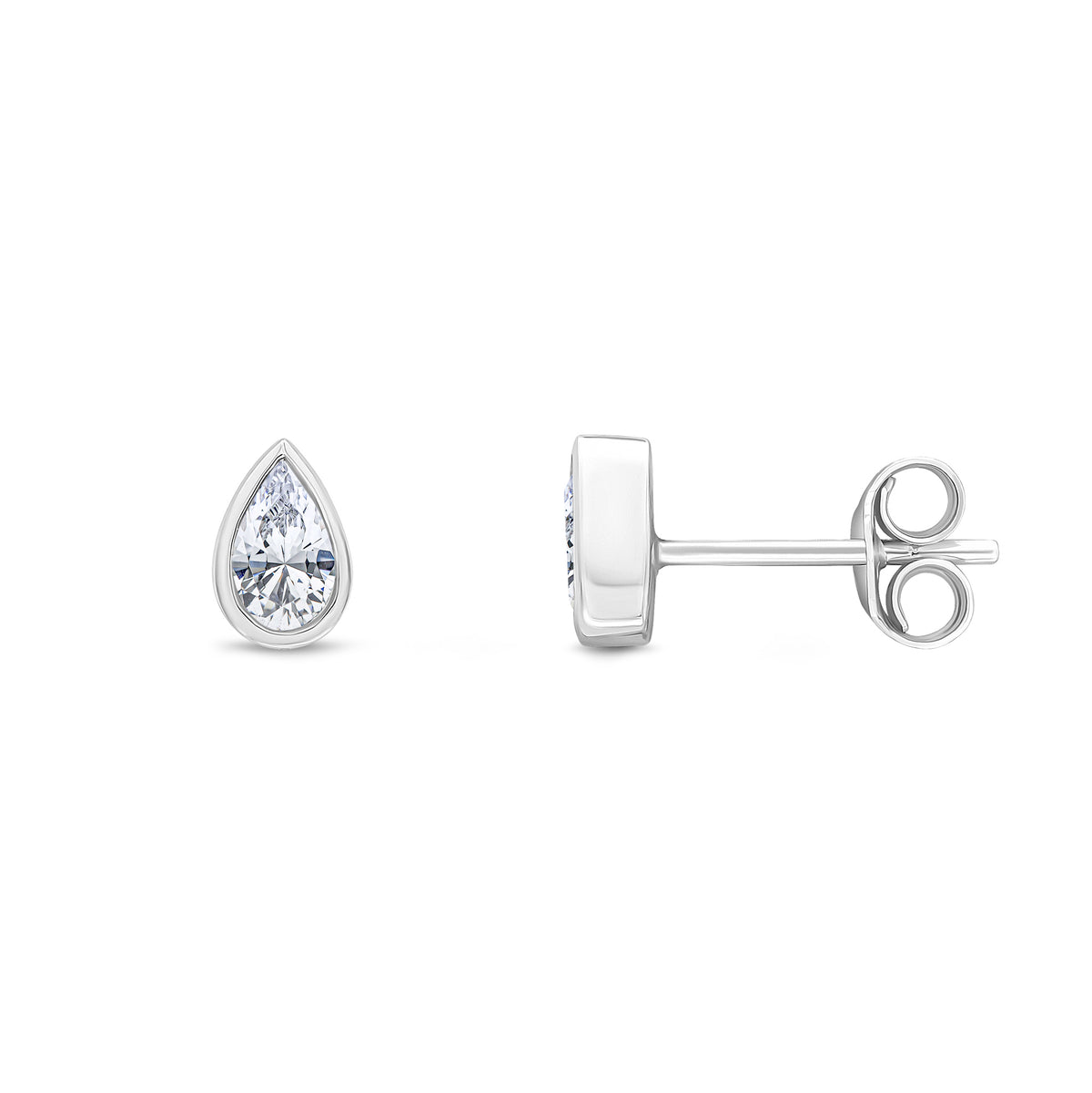 9ct White Gold 5x3 Pear Shape CZ Rubover Set Earrings