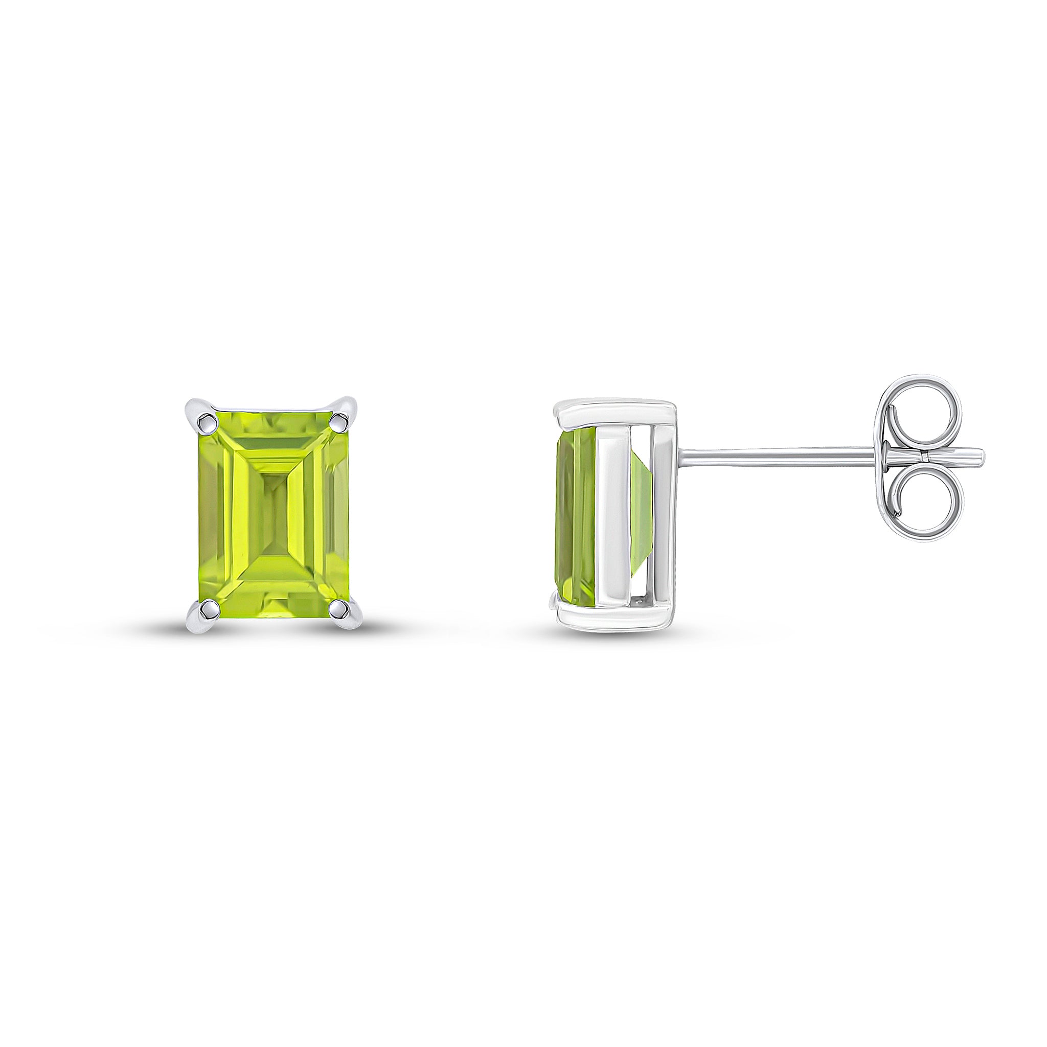 9ct White Gold 7x5 Octagon Peridot Claw Set Earrings