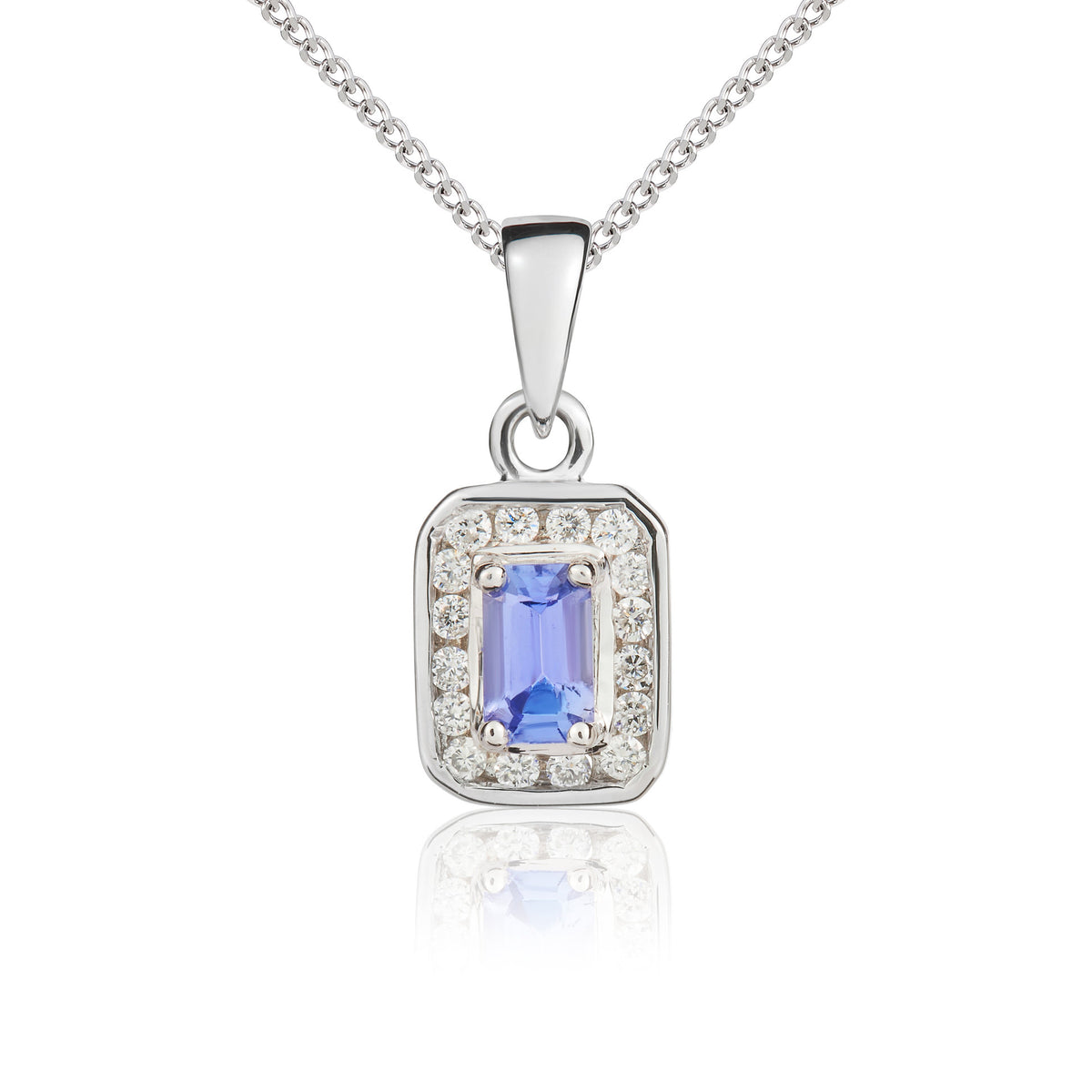 9ct White Gold 5x3 Octagon Tanzanite & Diamond Cluster Pendant