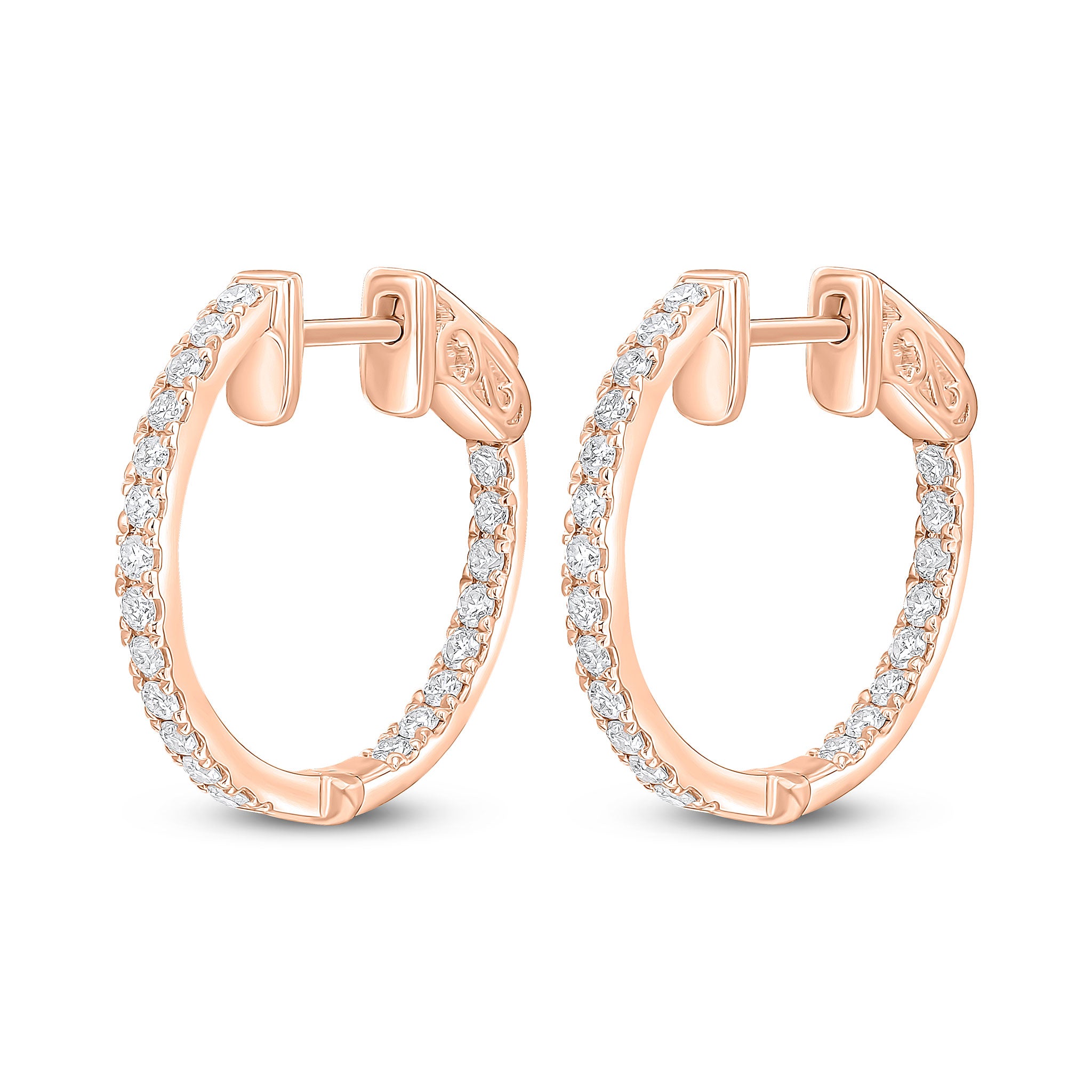 18ct Rose Gold Round Diamond Claw Set Full Hoop Earrings 0.50ct