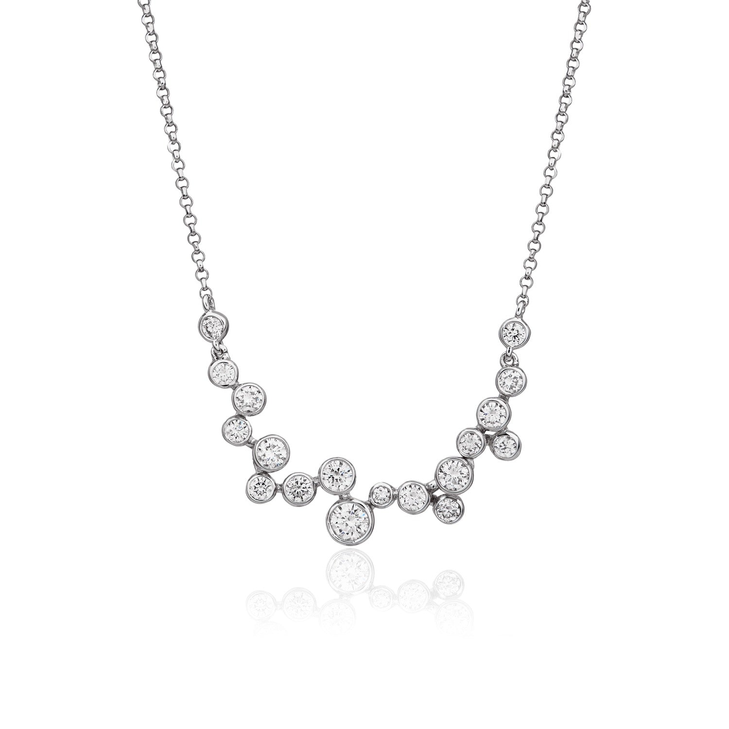 18ct White Gold Round Diamond 'bubble' Necklace On Diamond Cut Trace Chain