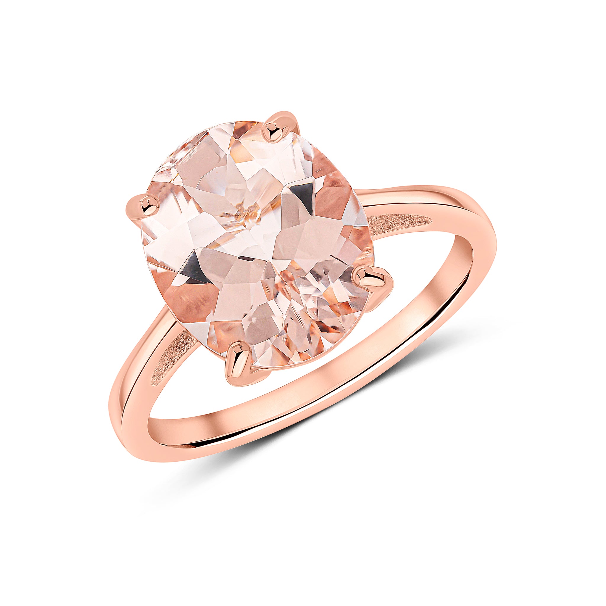 9ct Rose Gold 12x10mm Oval Morganite Claw Set Single Stone Ring