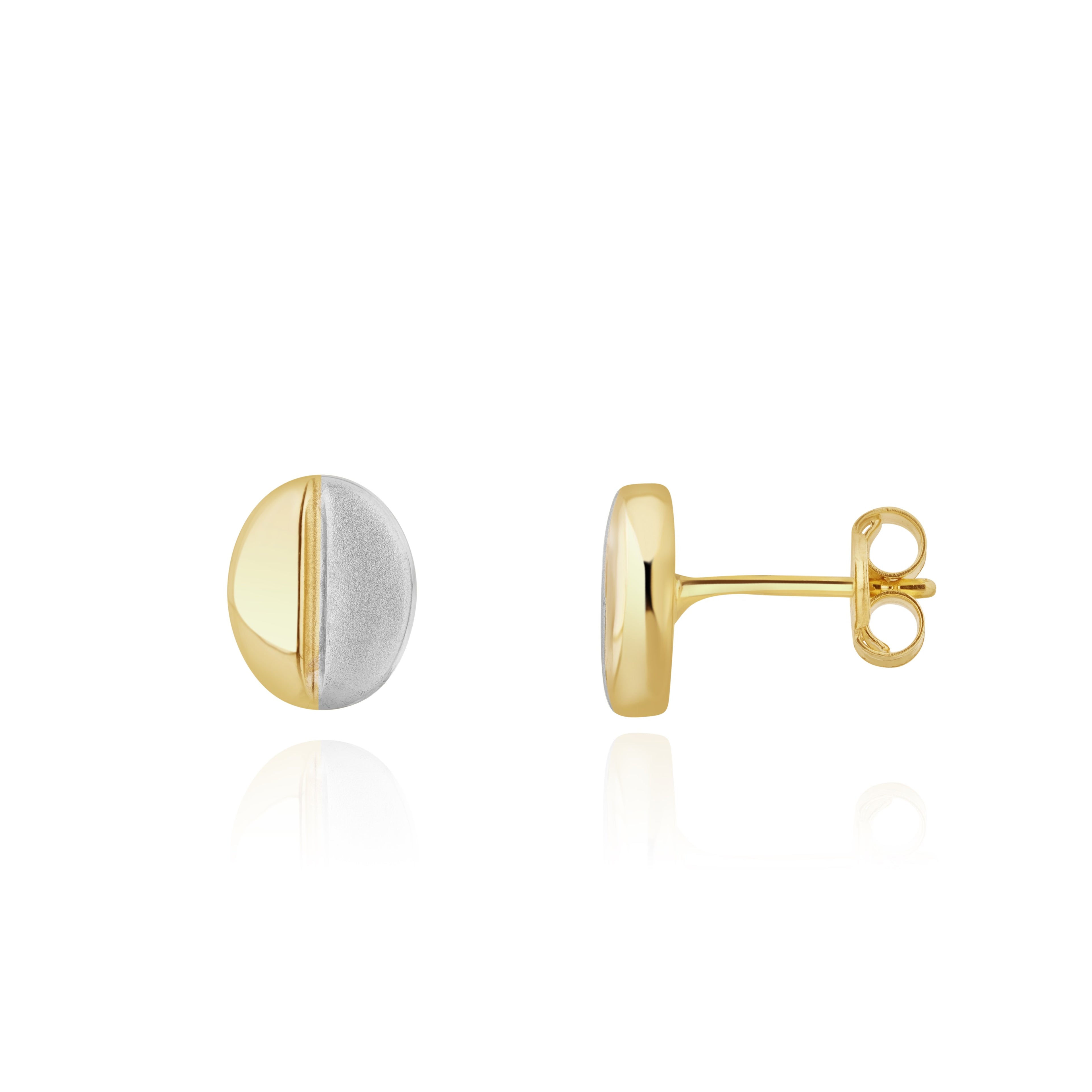 9ct Two Tone White Yellow Gold Coffee Bean Stud Earrings