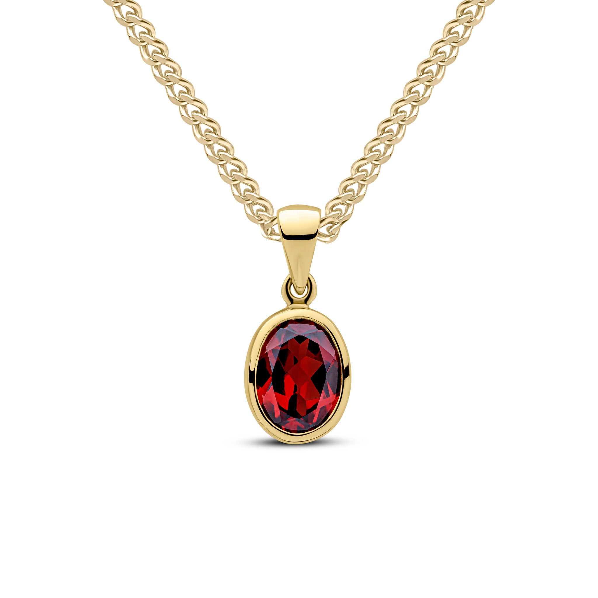9ct Yellow Gold 8x6 Oval Garnet Rubover Pendant