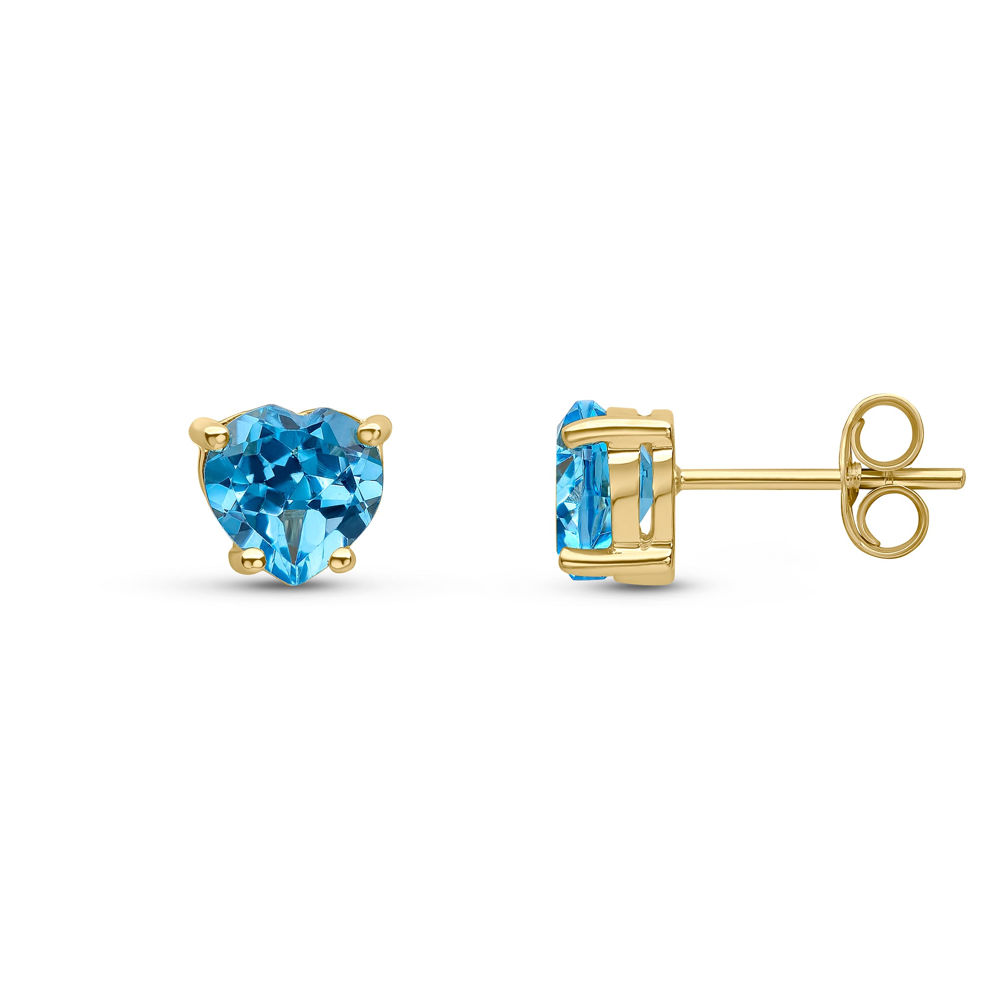 9ct Yellow Gold 6mm Heartshape Swiss Blue Topaz Claw Set Earrings