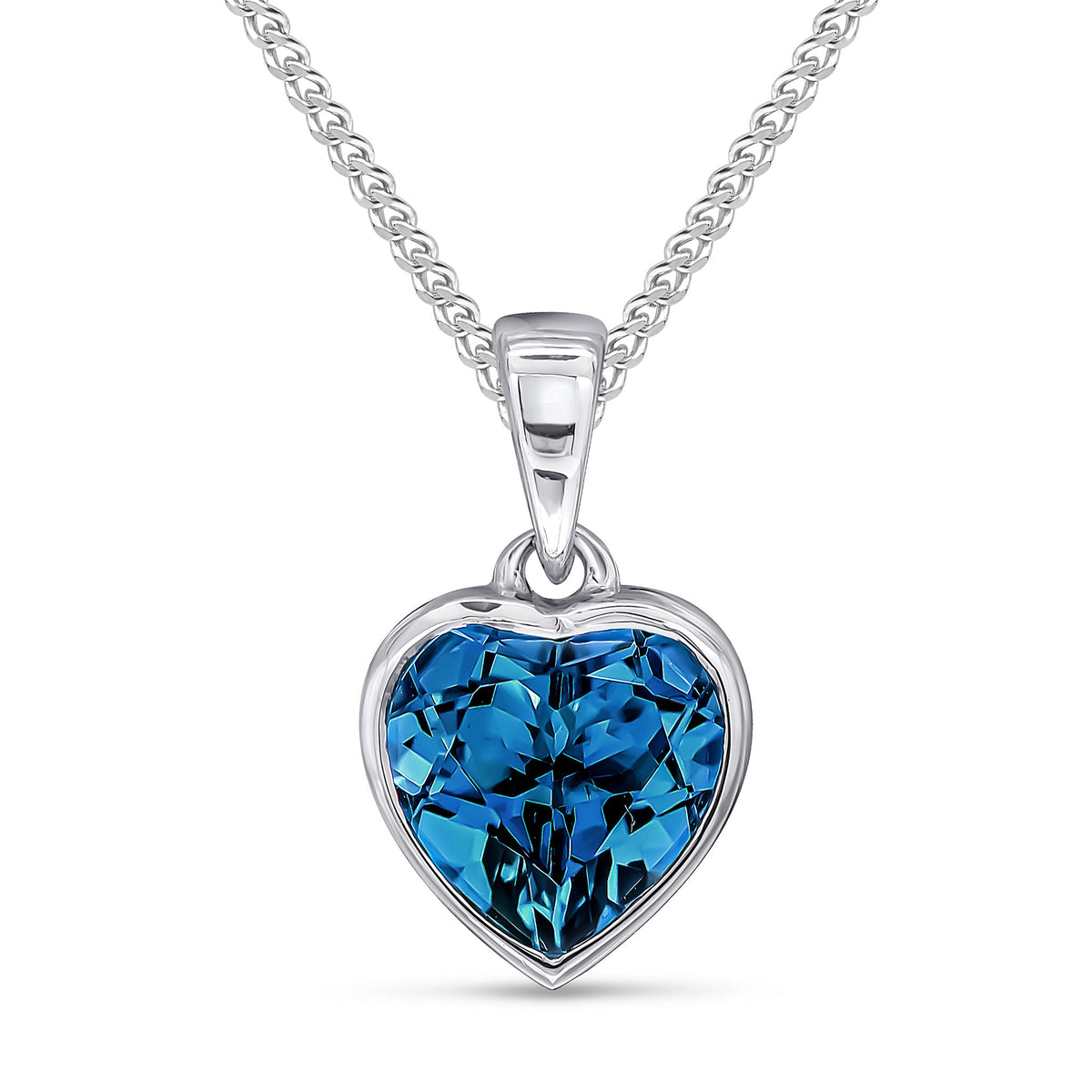 9ct White Gold 8mm Heartshape London Blue Topaz Rubover Single Stone Pendant