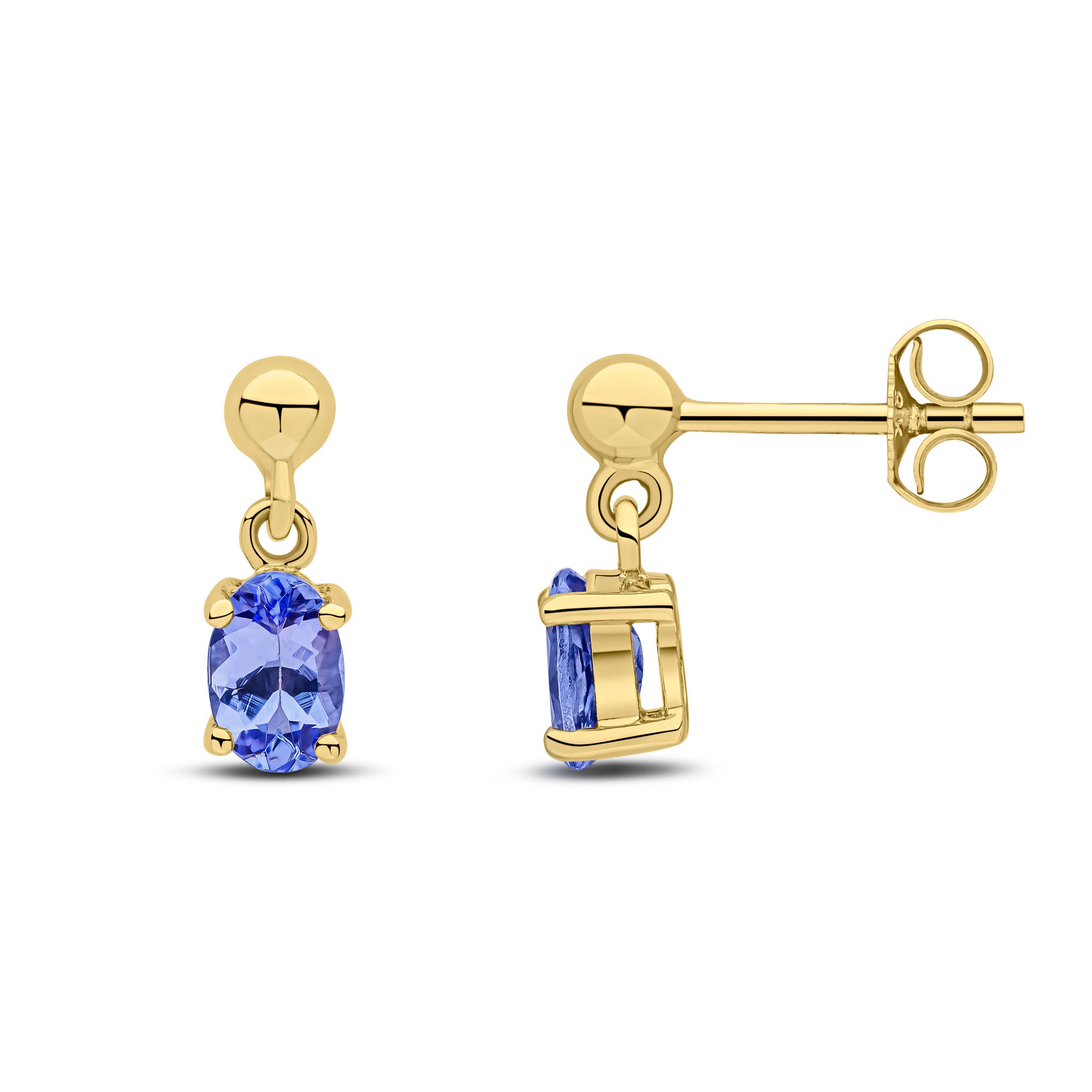 9ct Yellow Gold 6x4 Oval Tanzanite Drops Clw