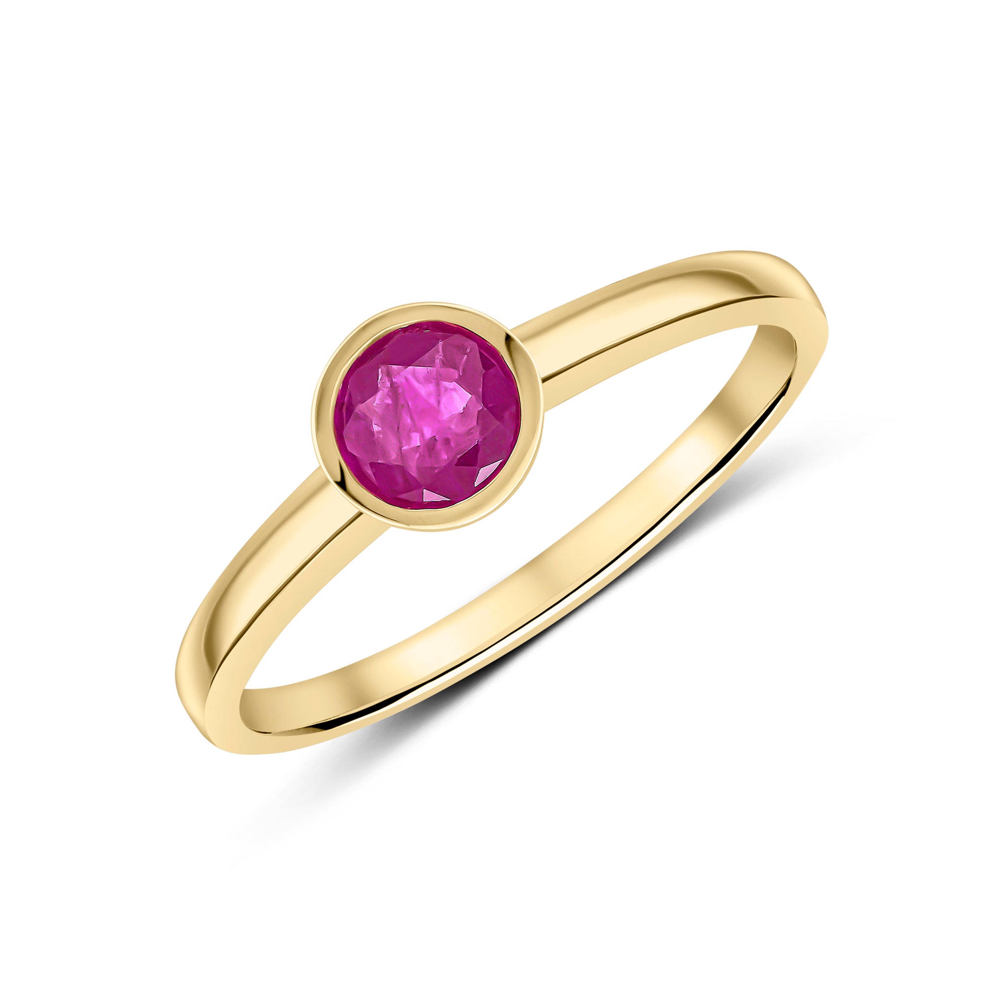9ct Yellow Gold 5mm Round Ruby Rubover Single Stone Ring
