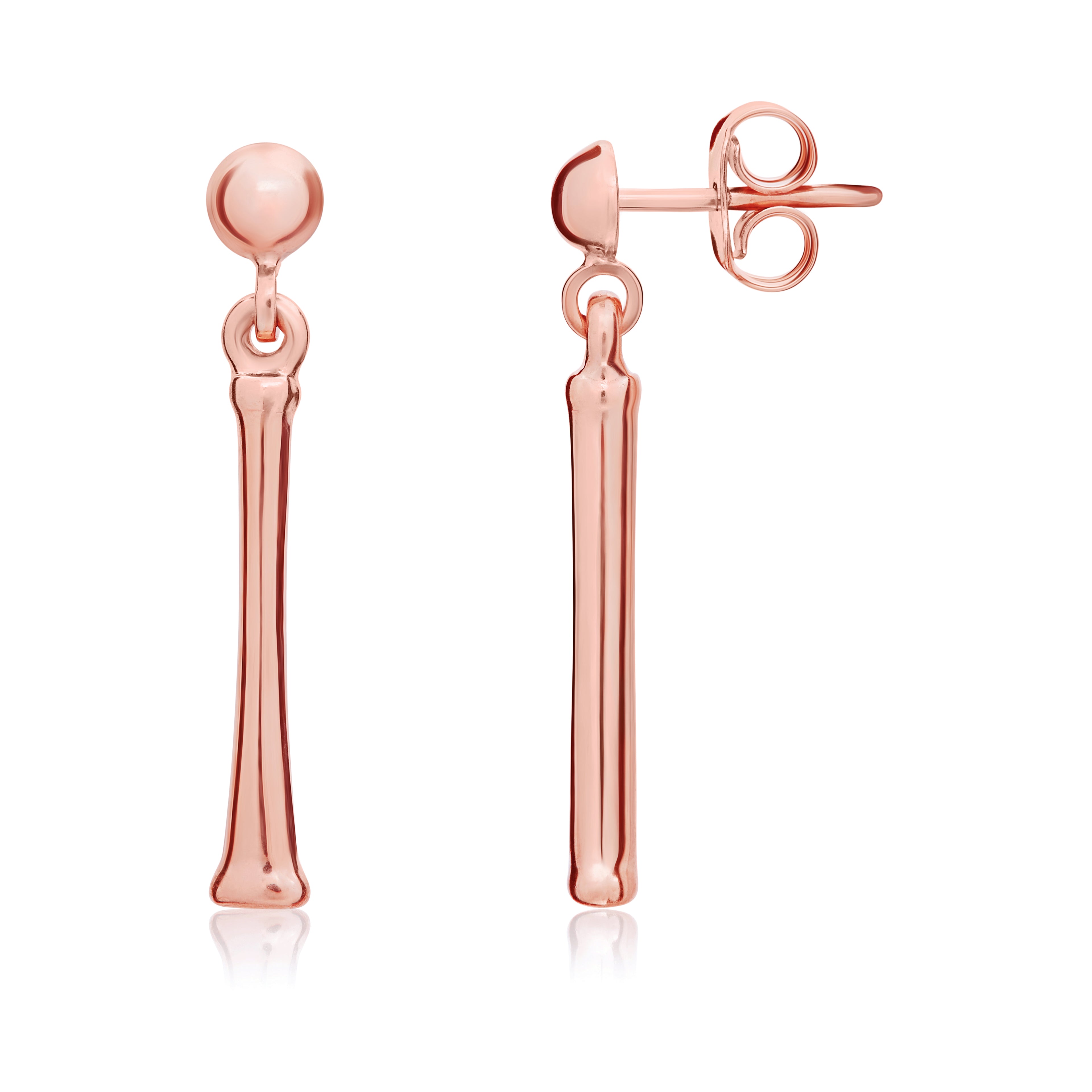 9ct Rose Gold Polished Pillar Drop Earrings