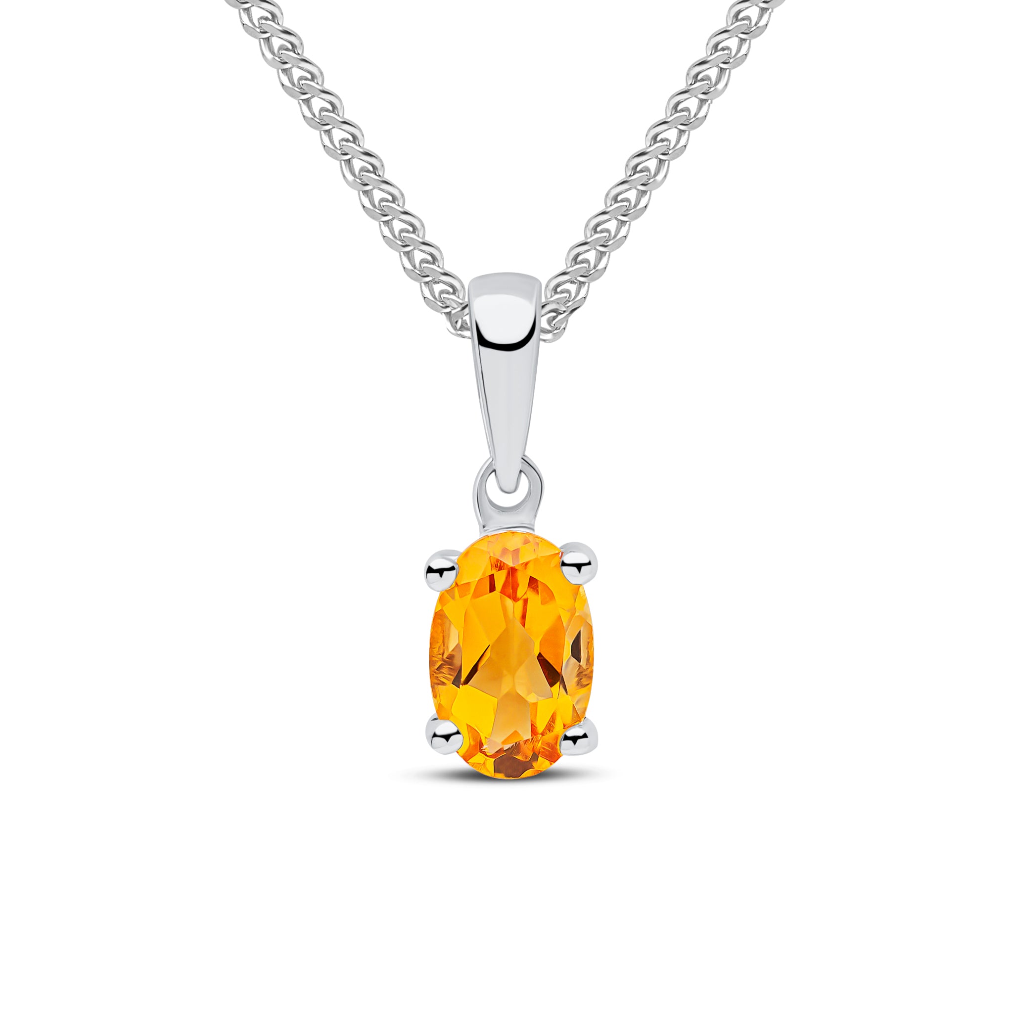 9ct White Gold 6x4 Oval Citrine Claw Set Pendant