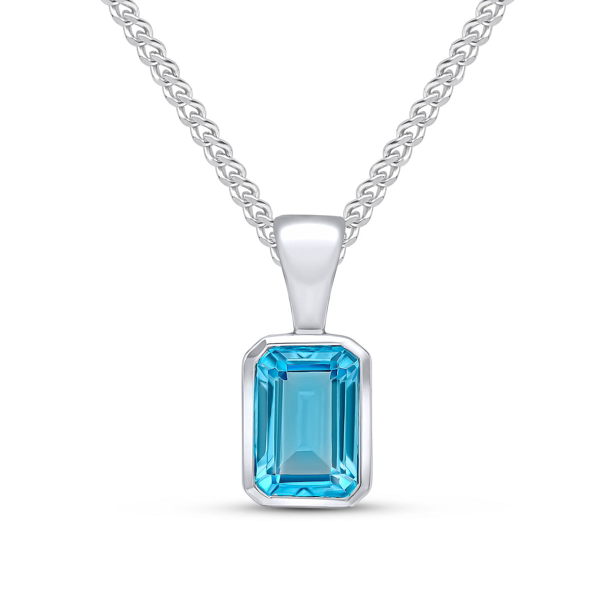 9ct White Gold 7x5mm Octagon Swiss Blue Topaz Rubover Pendant