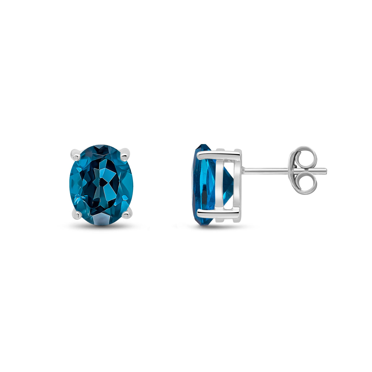9ct White Gold 9x7 Oval London Blue Topaz Claw Earrings